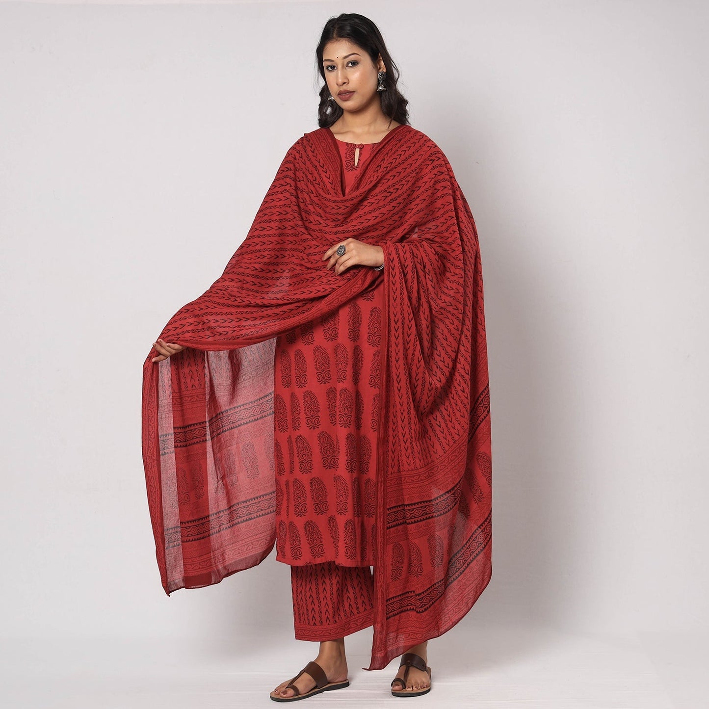 Bagh Block Printed Cotton Kurta with Palazzo & Dupatta Set