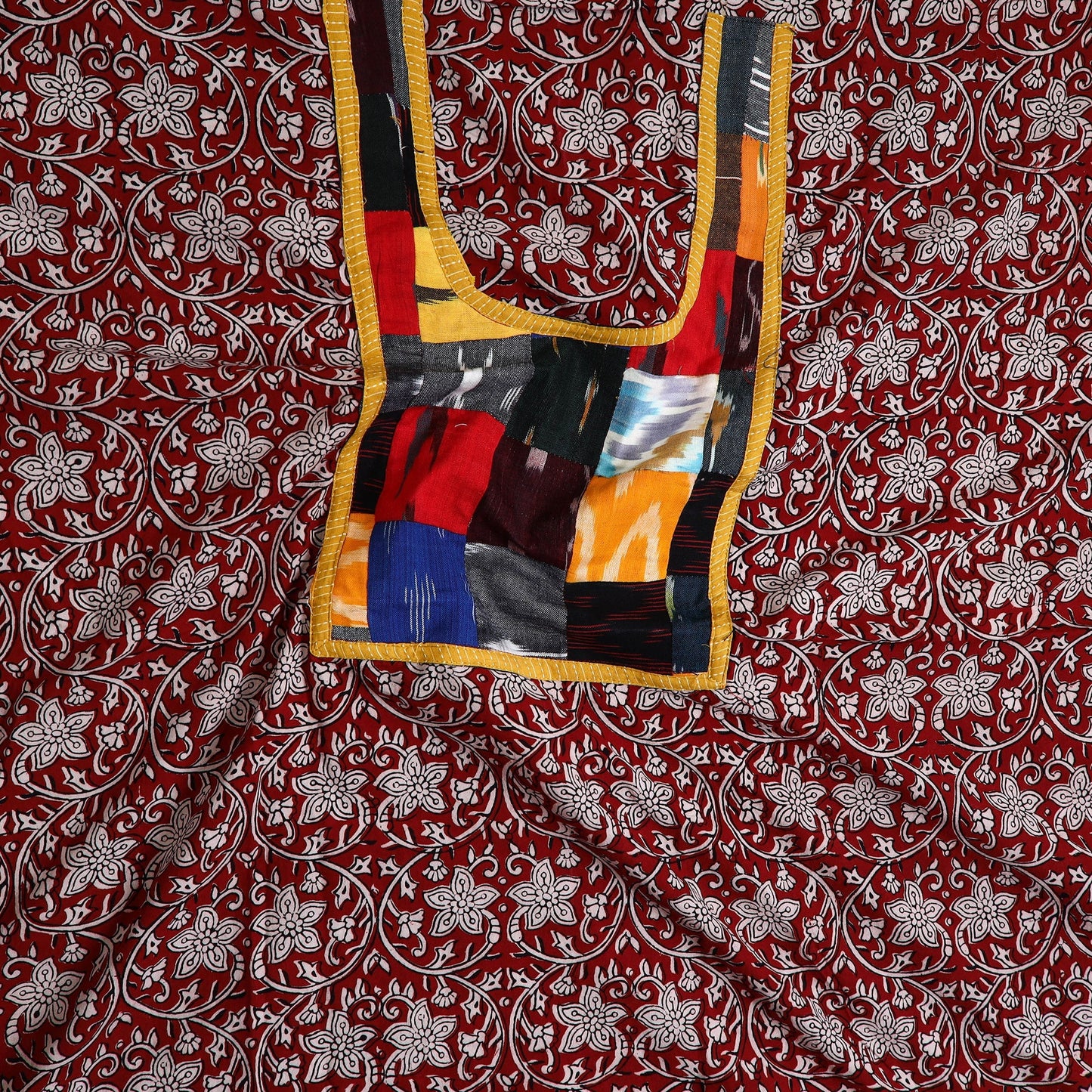Red - bagh cotton unstitched kurta material with patchwork