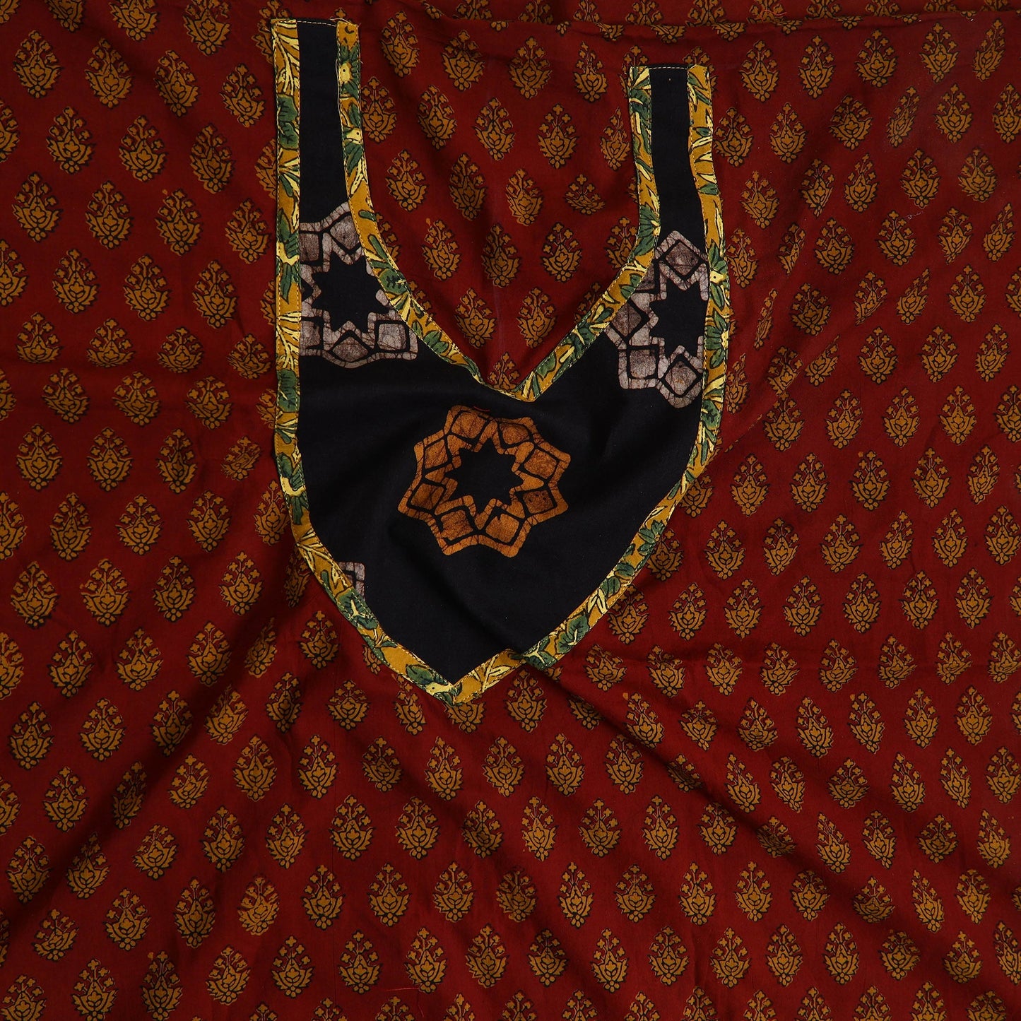 Red - bagh cotton unstitched kurta material with patchwork