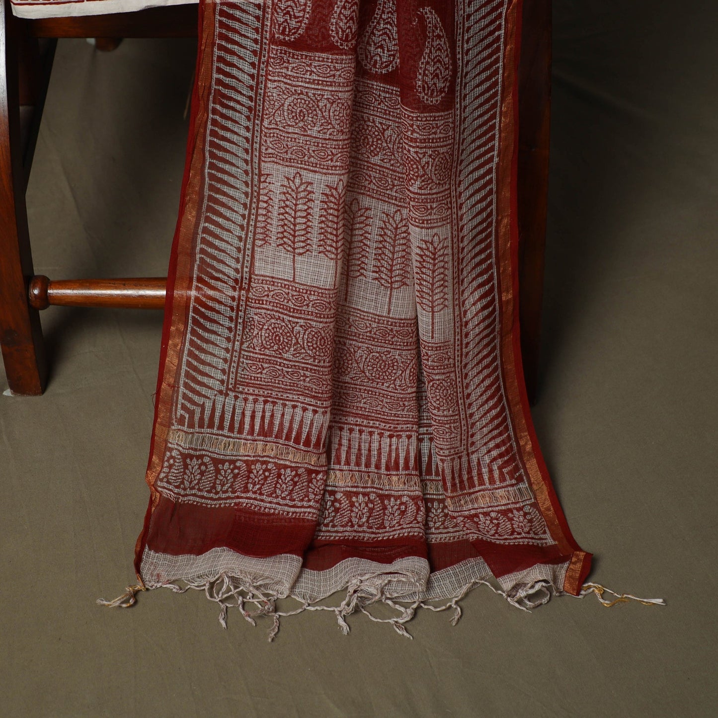 Bagh hand block print natural dyed kota doria cotton 3pc