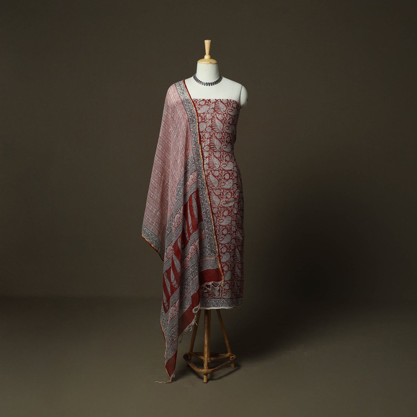 Bagh hand block print natural dyed kota doria cotton 3pc