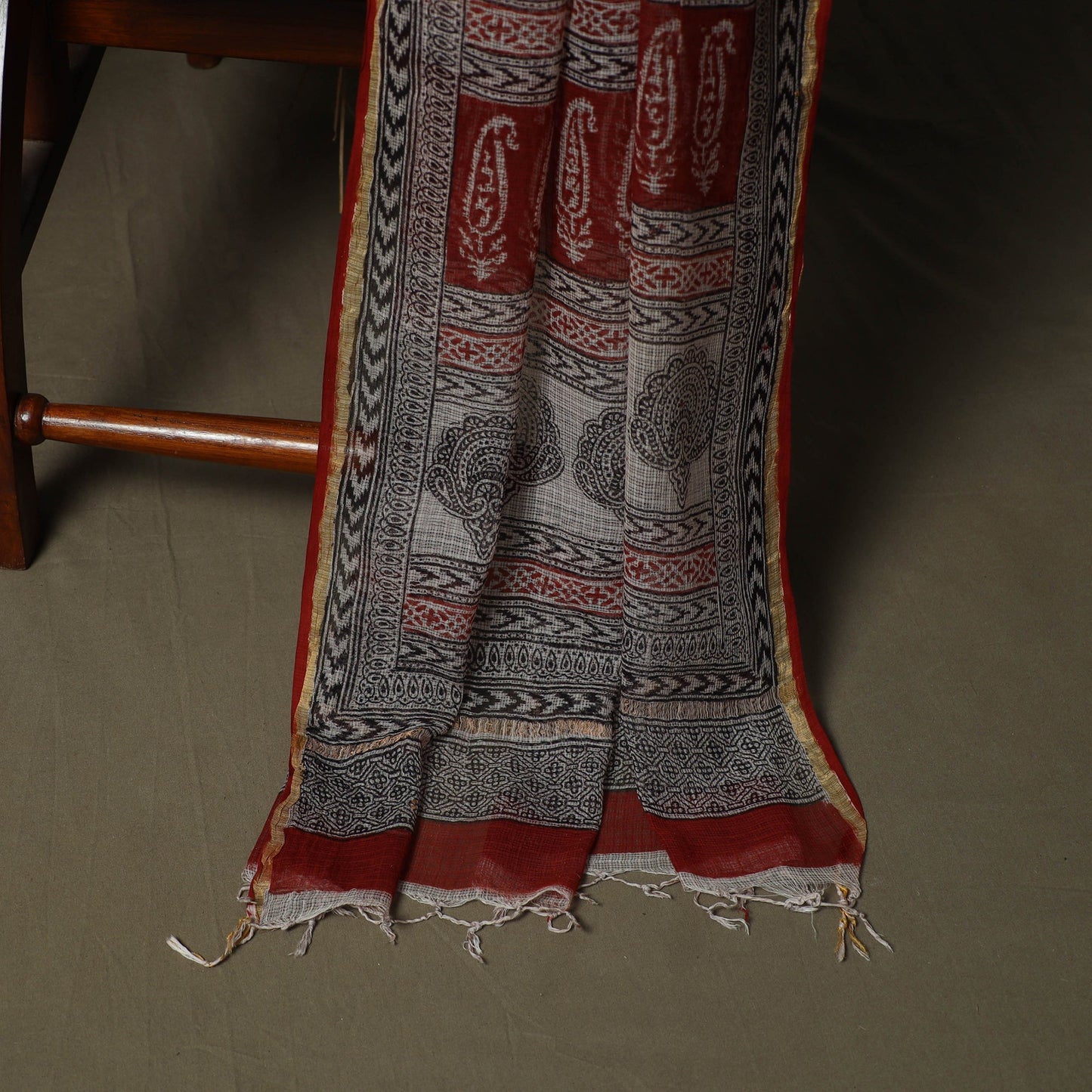 Bagh hand block print natural dyed kota doria cotton 3pc
