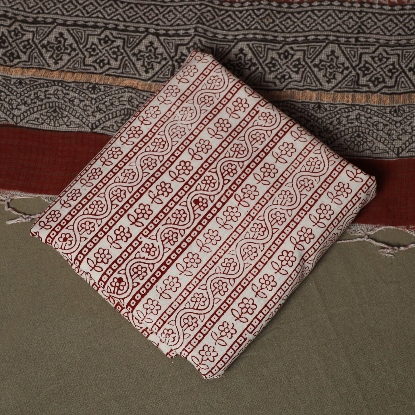 Bagh hand block print natural dyed kota doria cotton 3pc