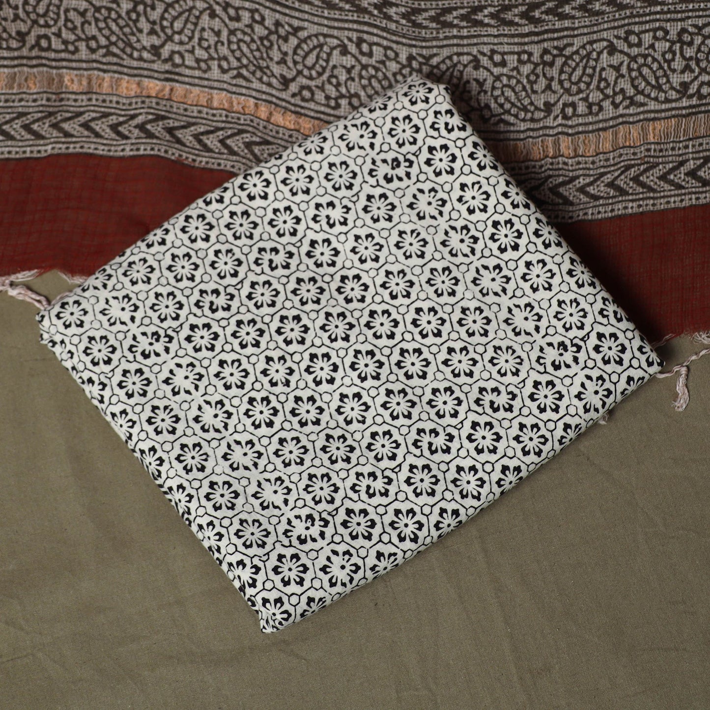Bagh hand block print natural dyed kota doria cotton 3pc