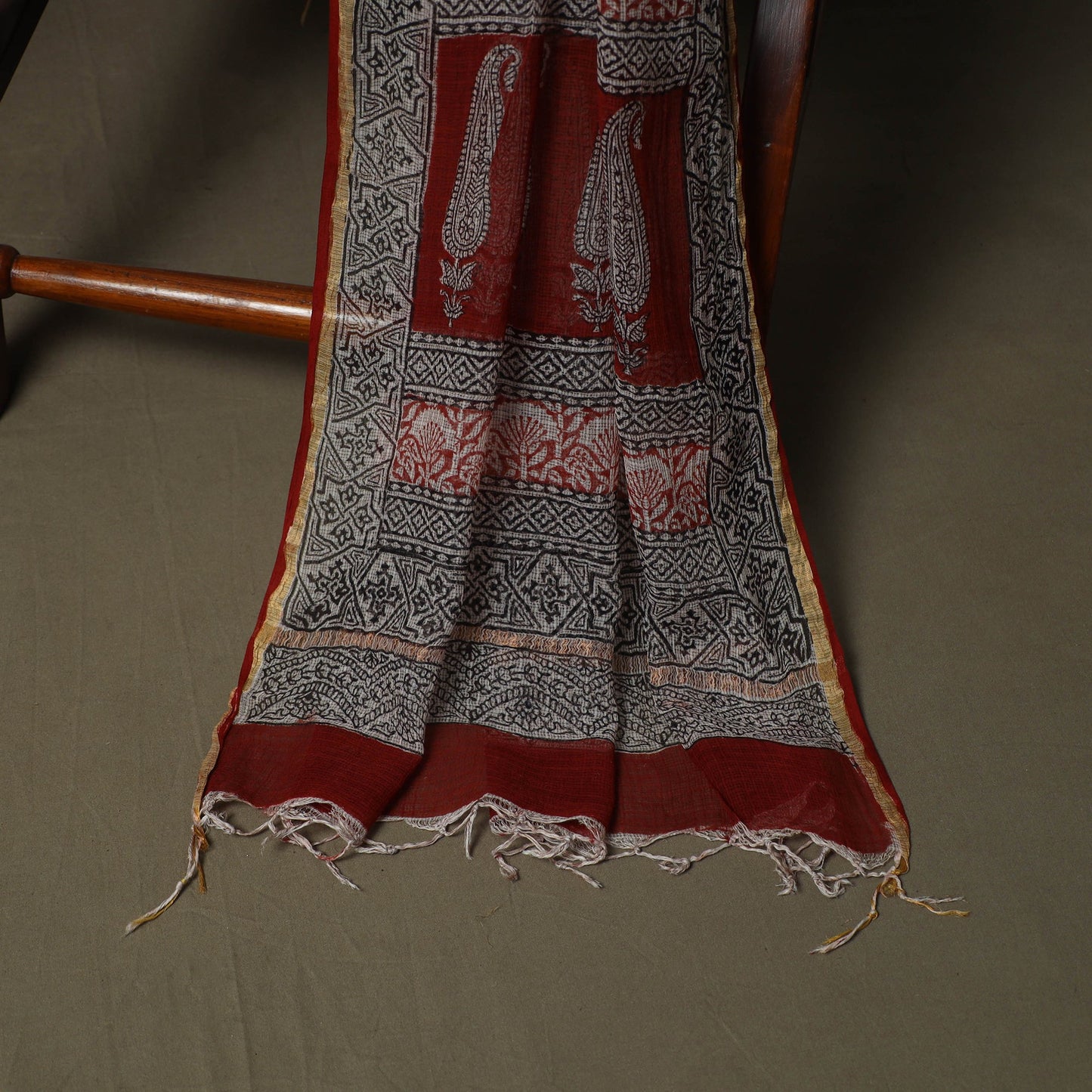 Bagh hand block print natural dyed kota doria cotton 3pc