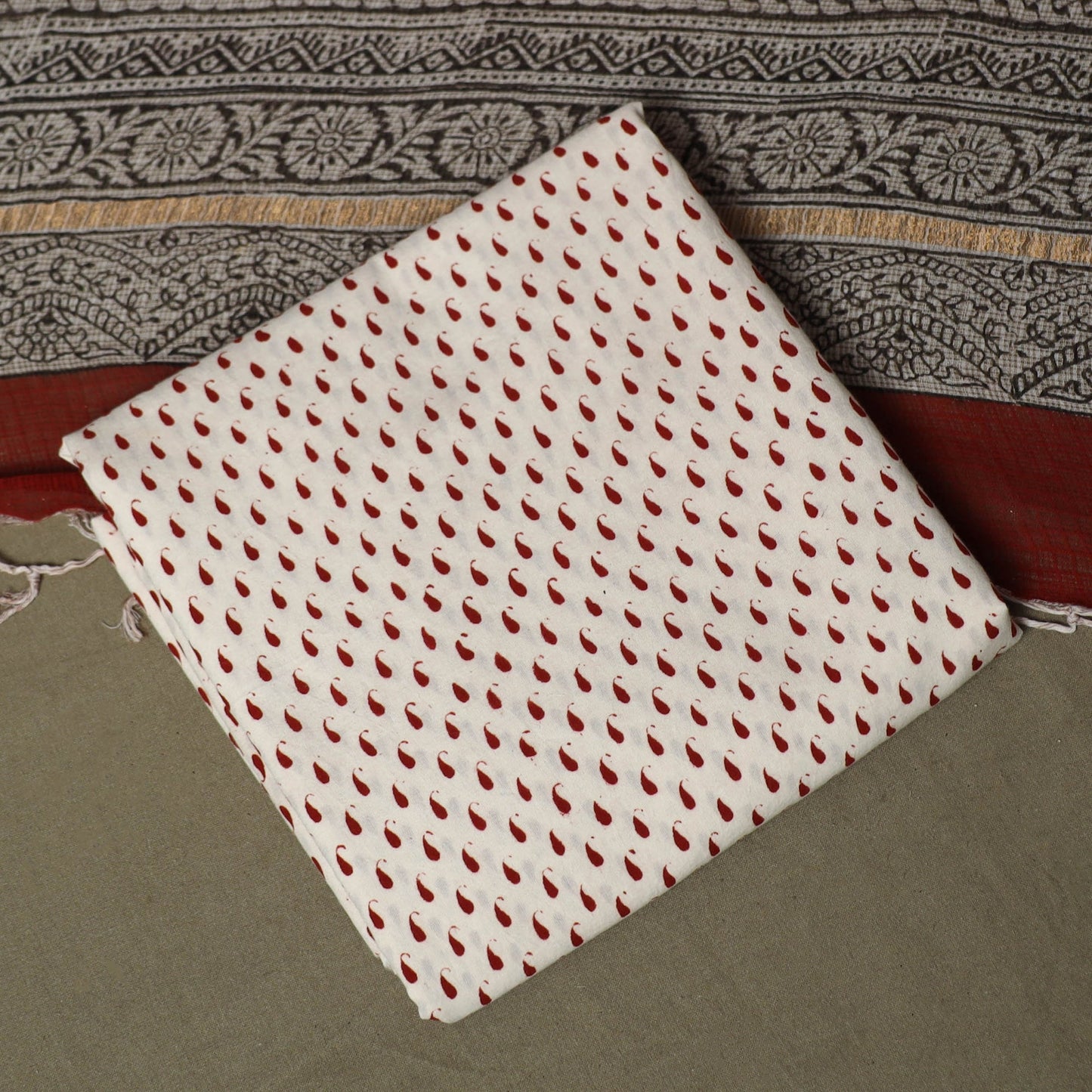Bagh hand block print natural dyed kota doria cotton 3pc