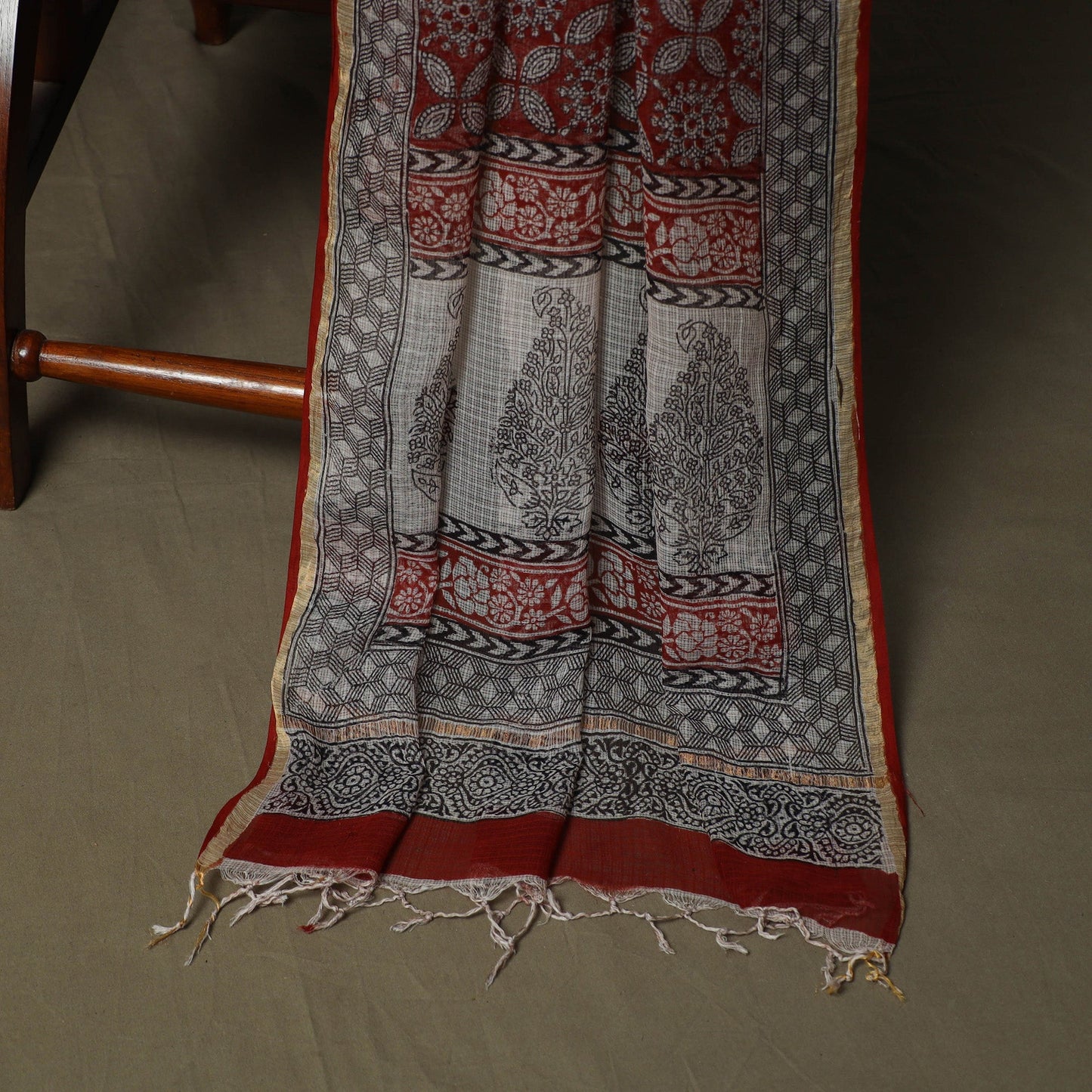 Bagh hand block print natural dyed kota doria cotton 3pc