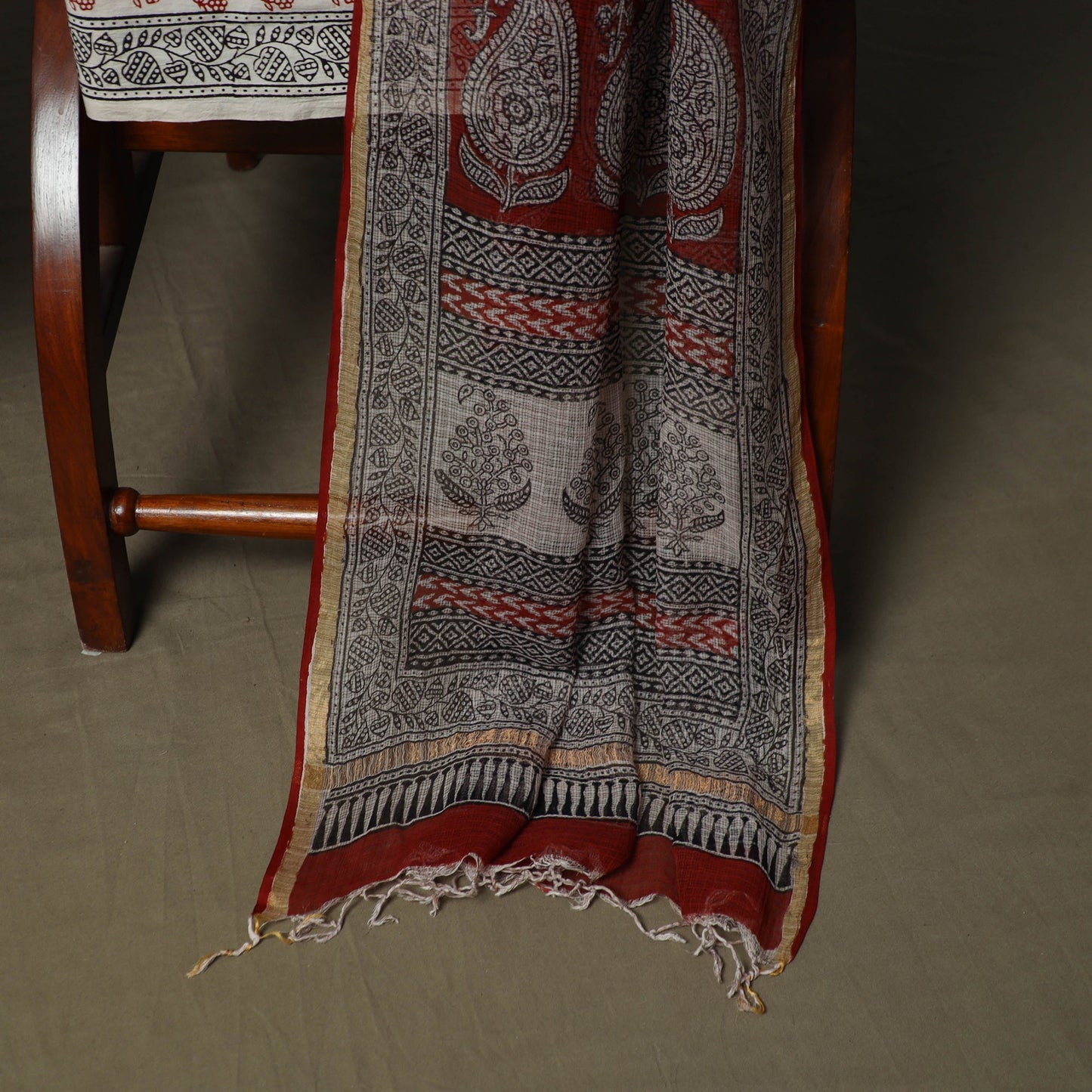 Bagh hand block print natural dyed kota doria cotton 3pc