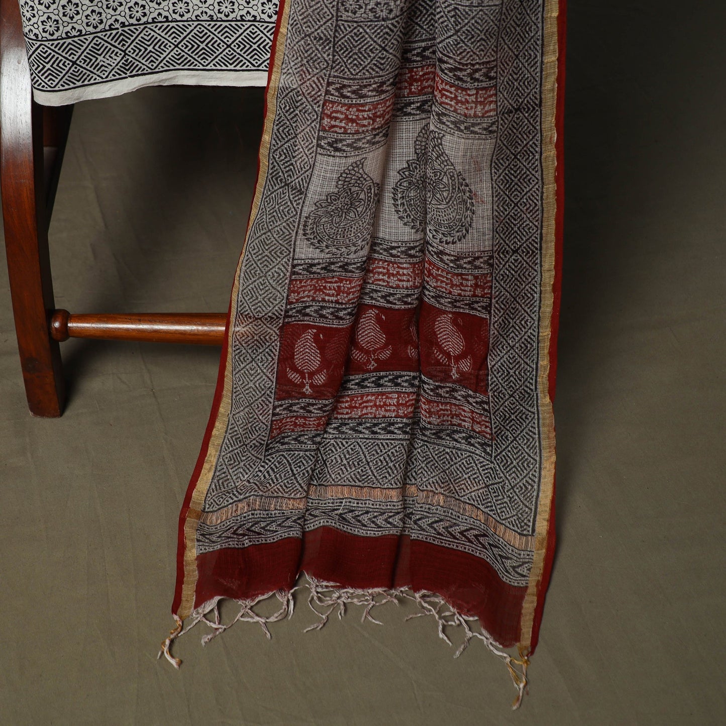 Bagh hand block print natural dyed kota doria cotton 3pc