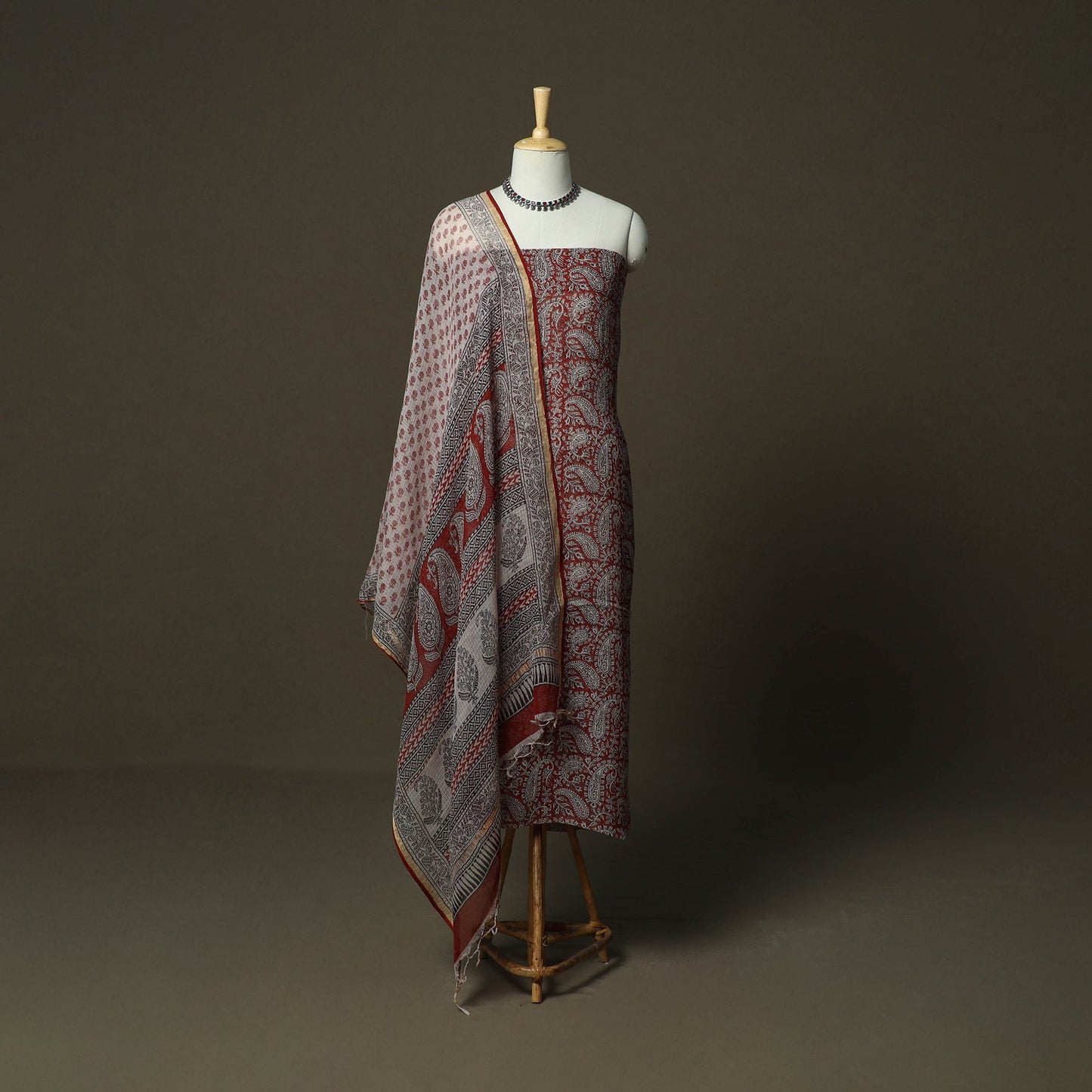 Bagh hand block print natural dyed kota doria cotton 3pc
