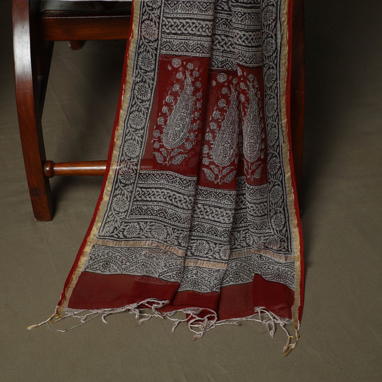 Bagh hand block print natural dyed kota doria cotton 3pc