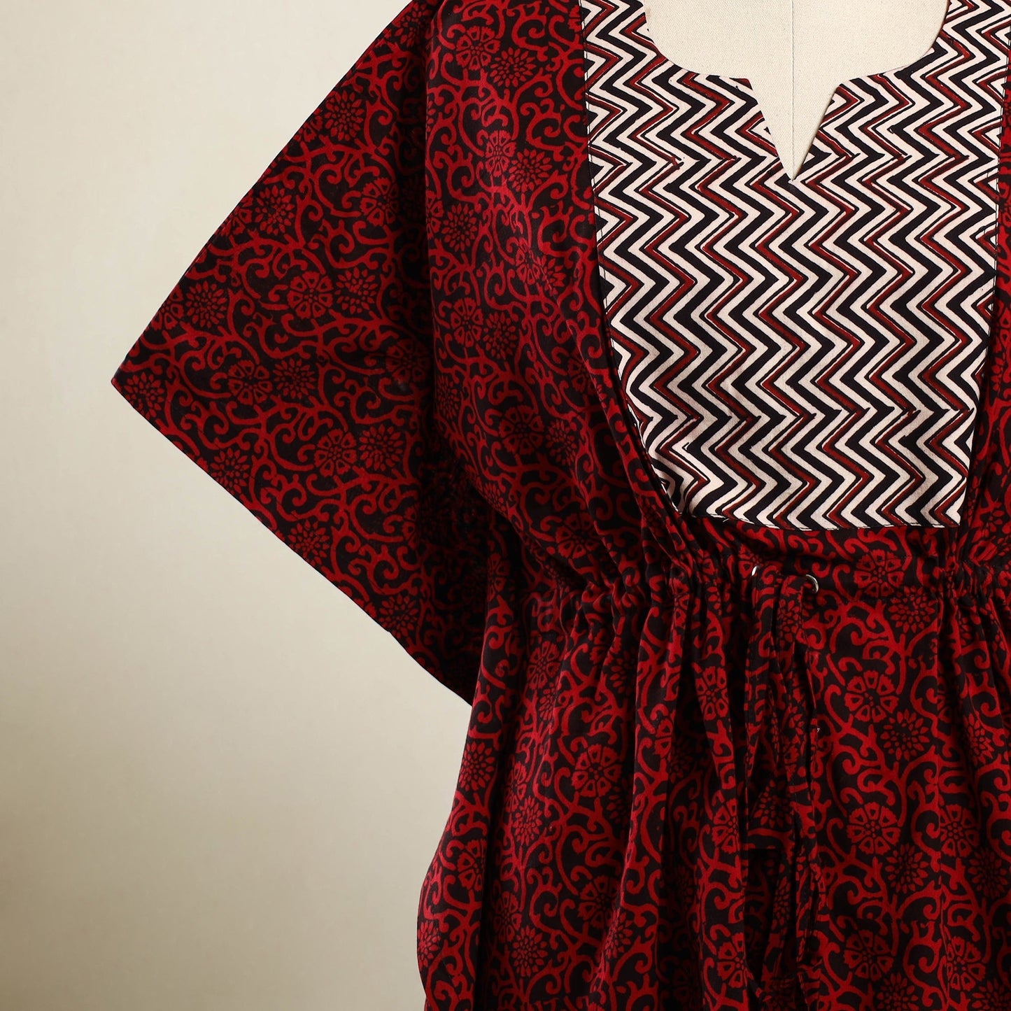 Red - bagh patchwork cotton kaftan (short) 37 - handcrafted