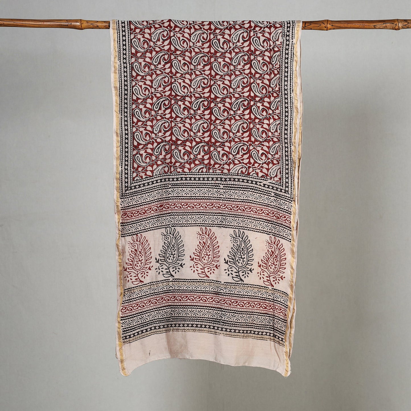 Red Bagh Block Printed Chanderi Silk Stole