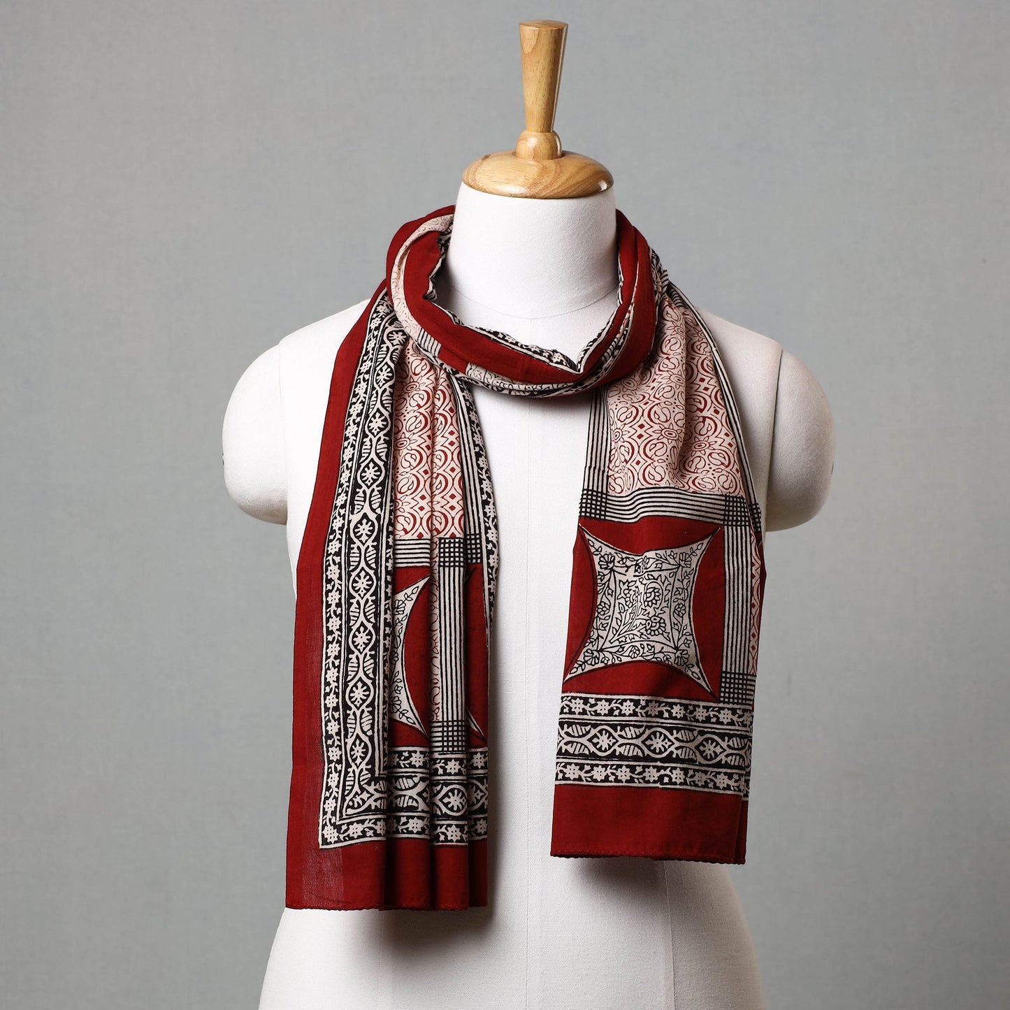 Red Bagh Hand Block Printed Cotton Stole