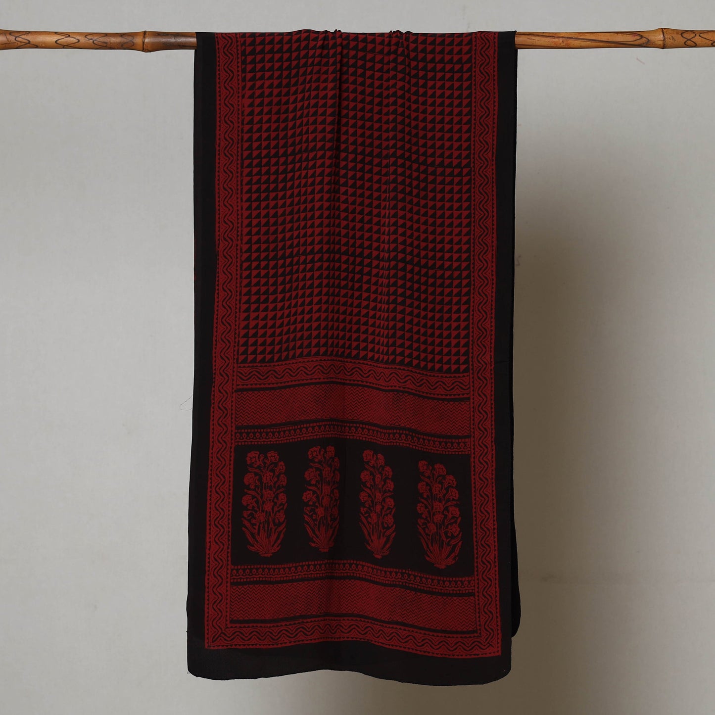 Red Bagh Block Print Natural Dyed Crepe Silk Stole