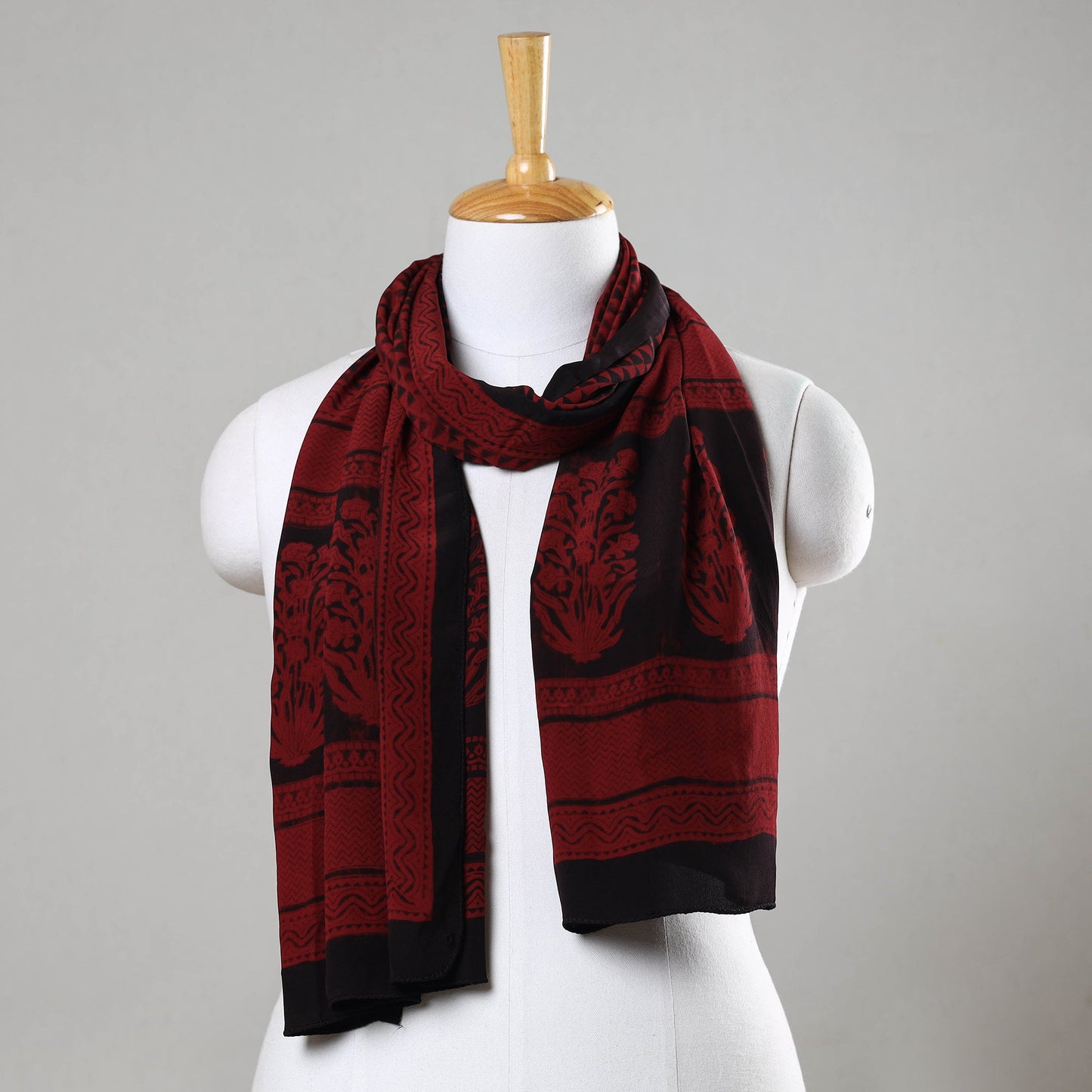 Red Bagh Block Print Natural Dyed Crepe Silk Stole