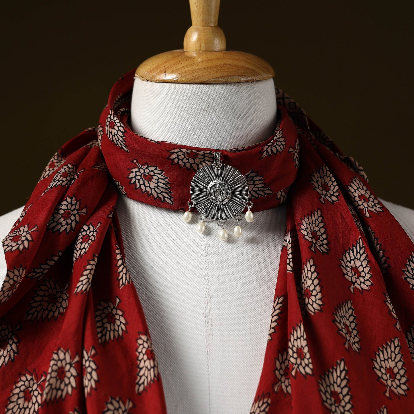 Bagh modal silk pendant necklace scarf 18 - handcrafted