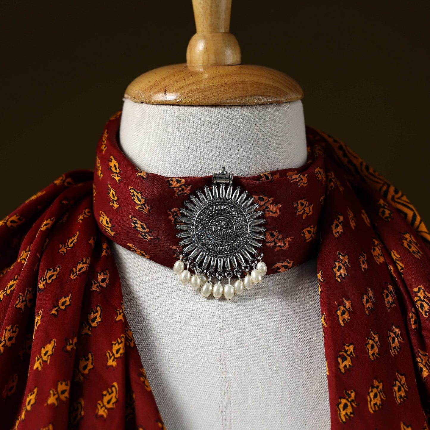 Bagh modal silk pendant necklace scarf 76 - handcrafted