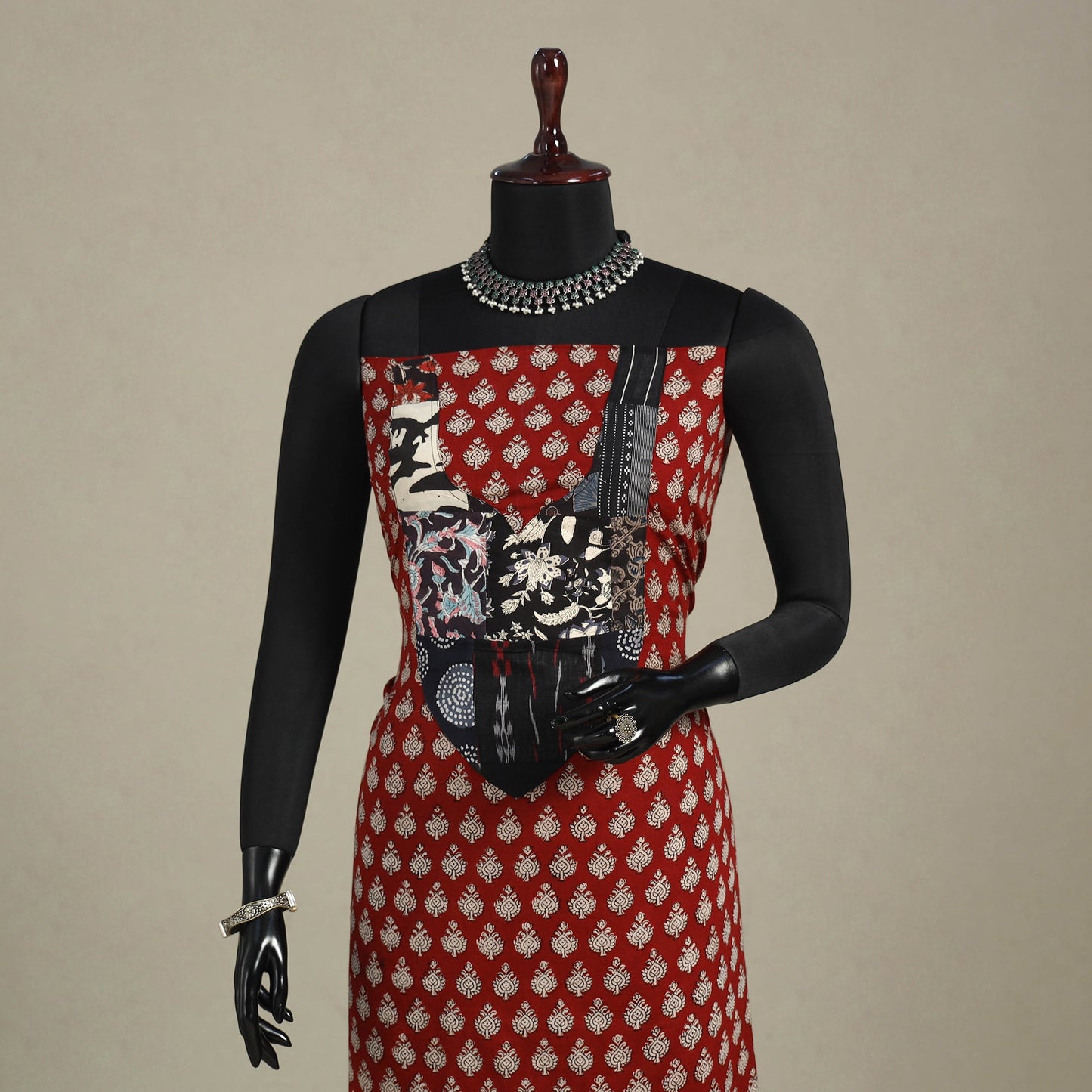 Red - bagh patchwork cotton unstitched kurta material