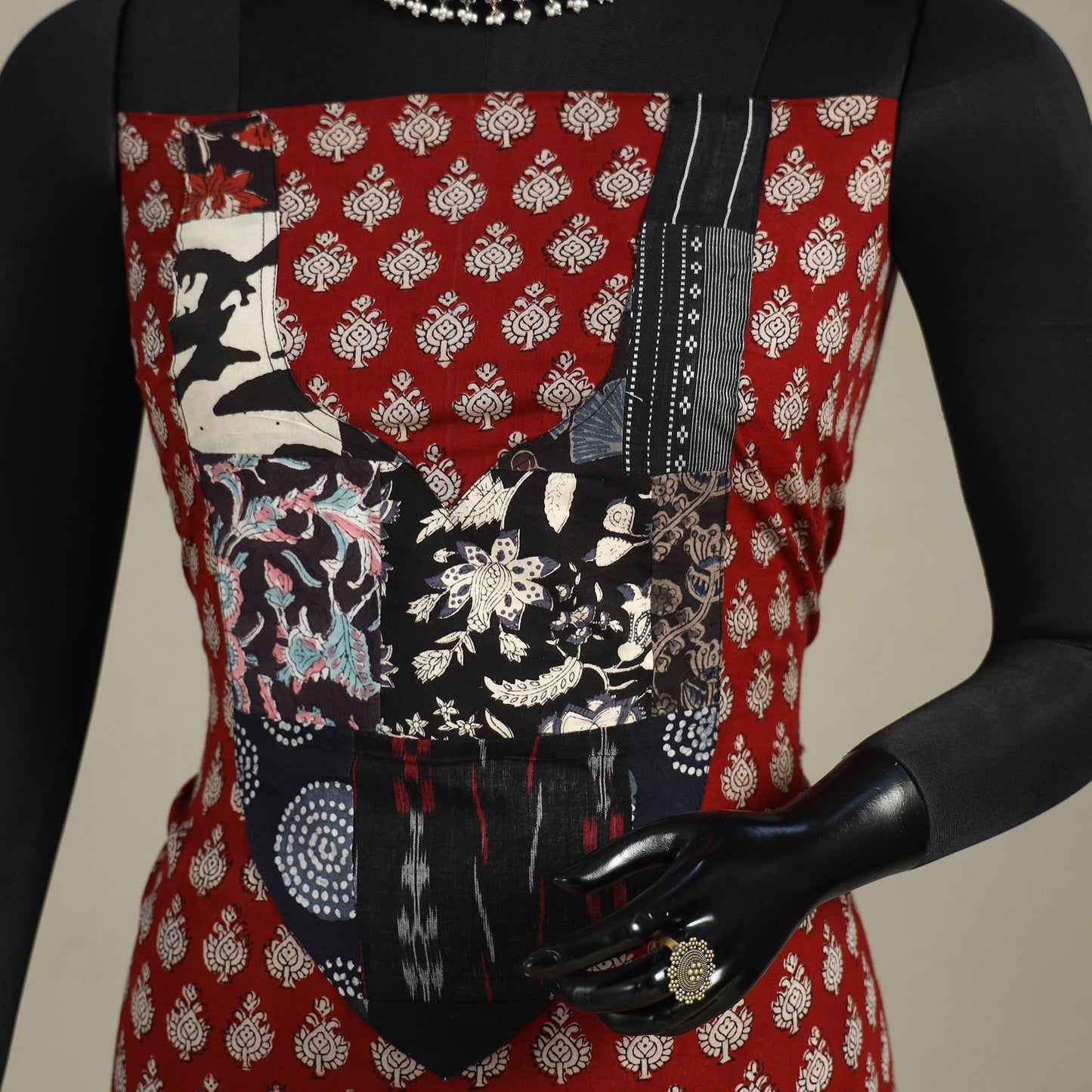 Red - bagh patchwork cotton unstitched kurta material