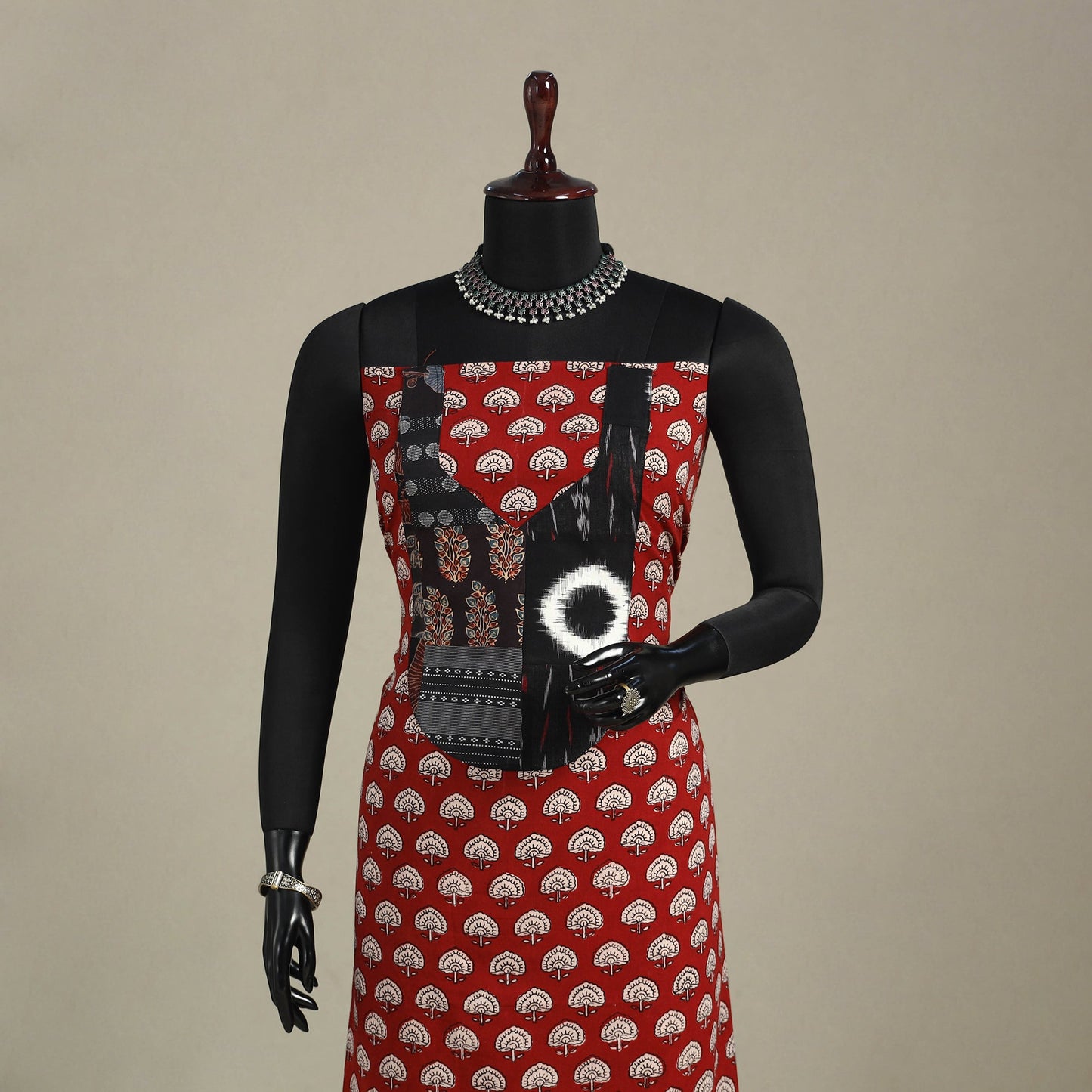 Red - bagh patchwork cotton unstitched kurta material