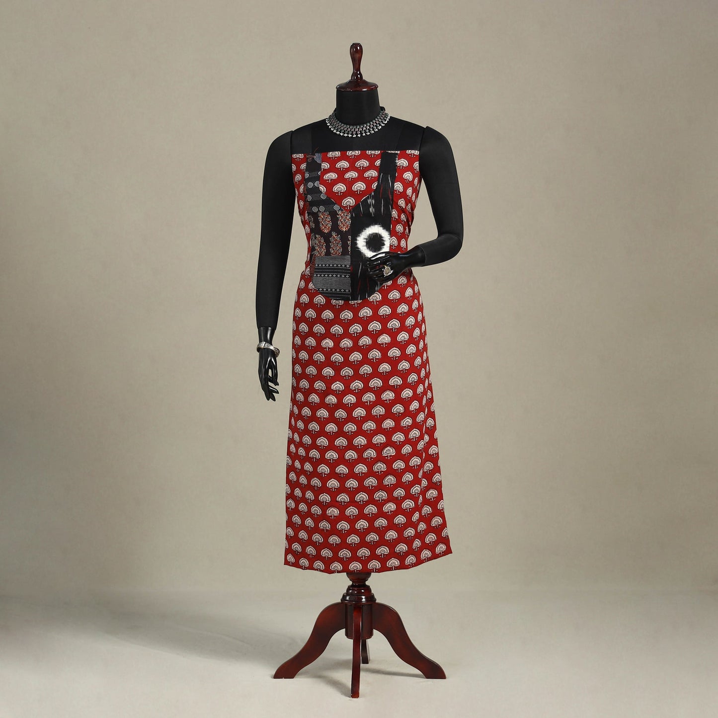 Red - bagh patchwork cotton unstitched kurta material
