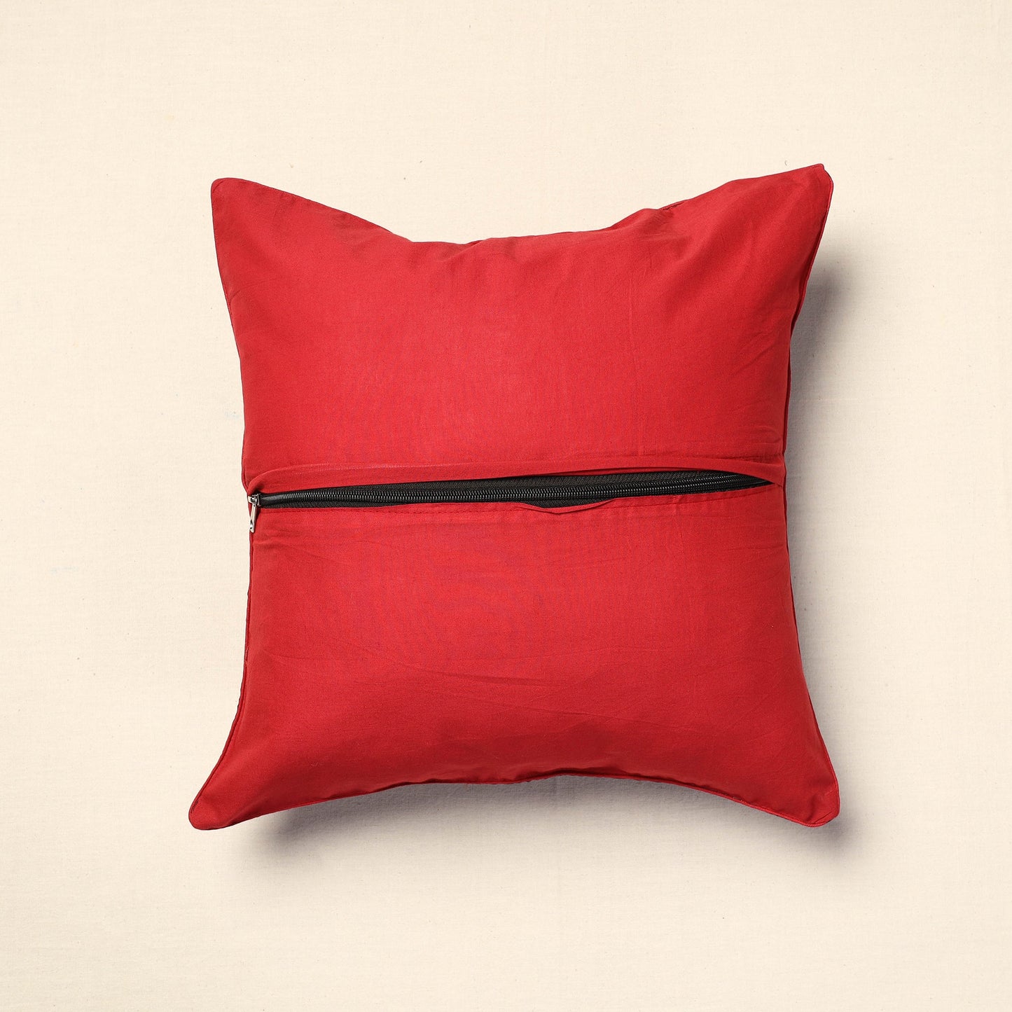 Red - Bagh Block Printed Cotton Cushion Cover (16 x 16 in) 16