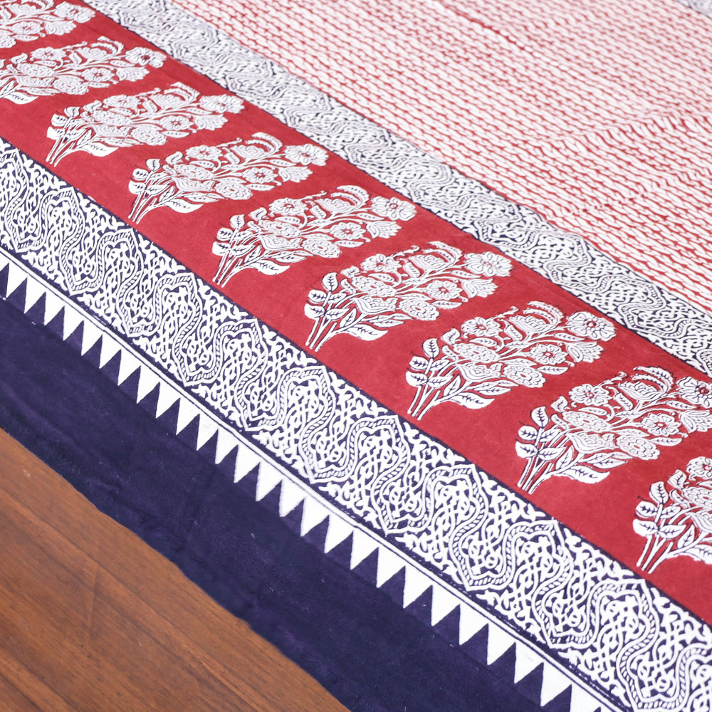 Red - Bagh Block Printed Natural Dyed Pure Cotton Single Bed Cover (90 x 57 in)
