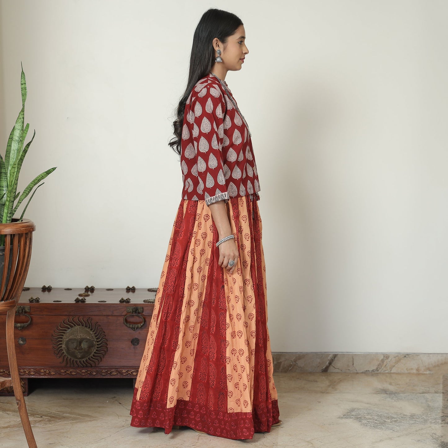 Bagh Block Printed Patchwork Cotton Long Skirt