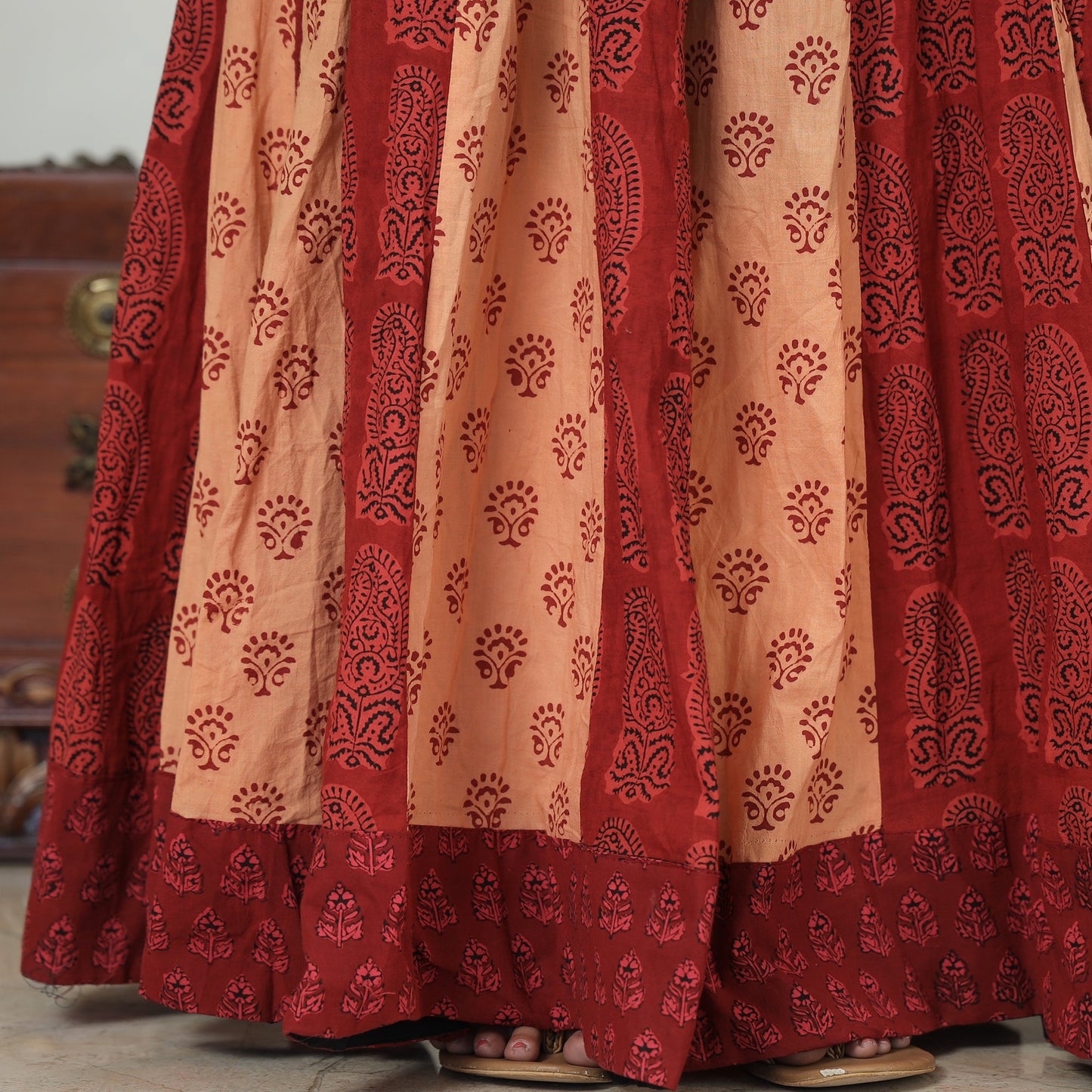 Bagh Block Printed Patchwork Cotton Long Skirt