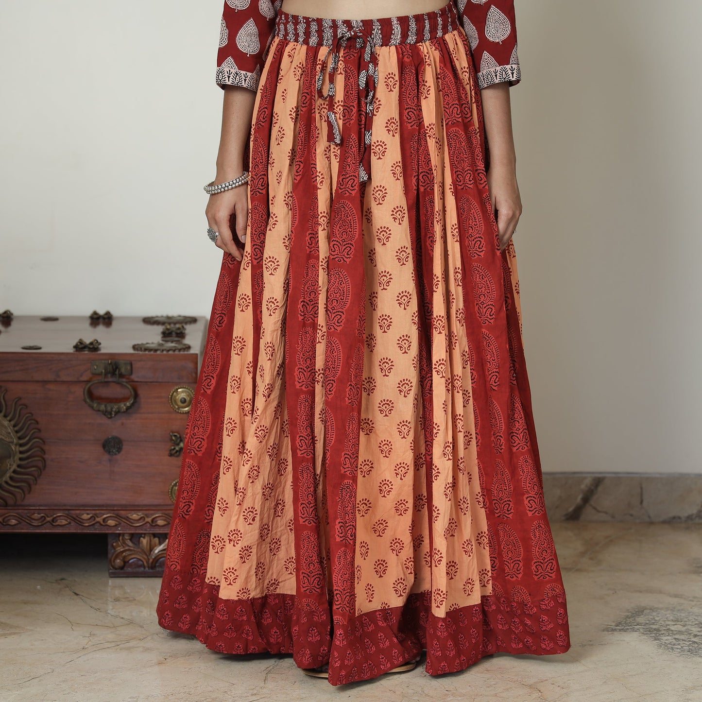 Bagh Block Printed Patchwork Cotton Long Skirt
