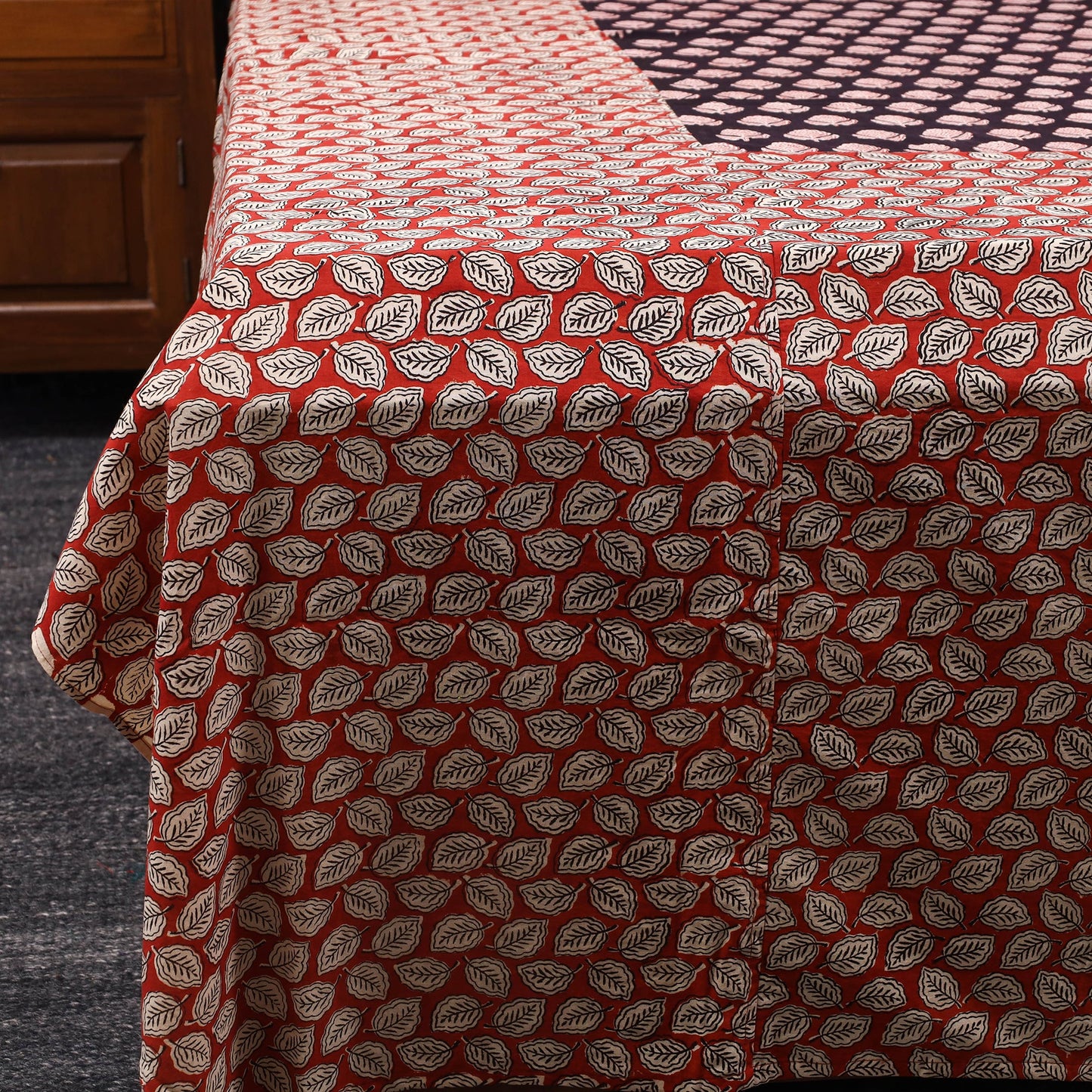 Red - bagru with bagh patch cotton bedsheet set 07