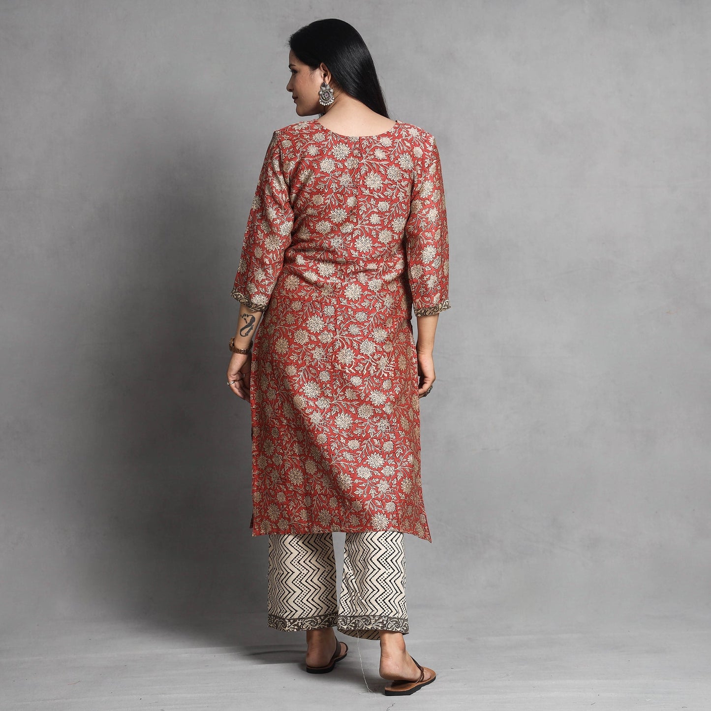 Bagru Block Printed Chanderi Silk Kurta with Palazzo & Dupatta Set