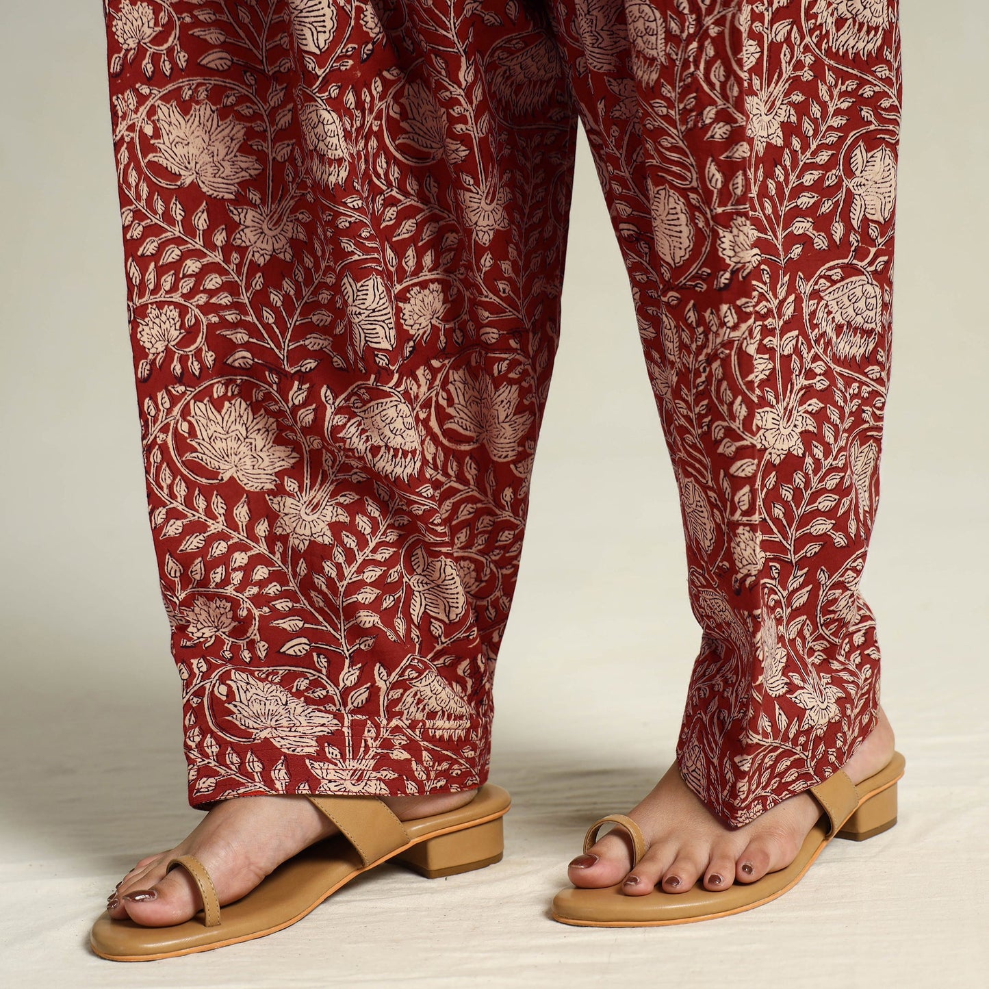 Red - bagru block printed cotton elasticated salwar 02