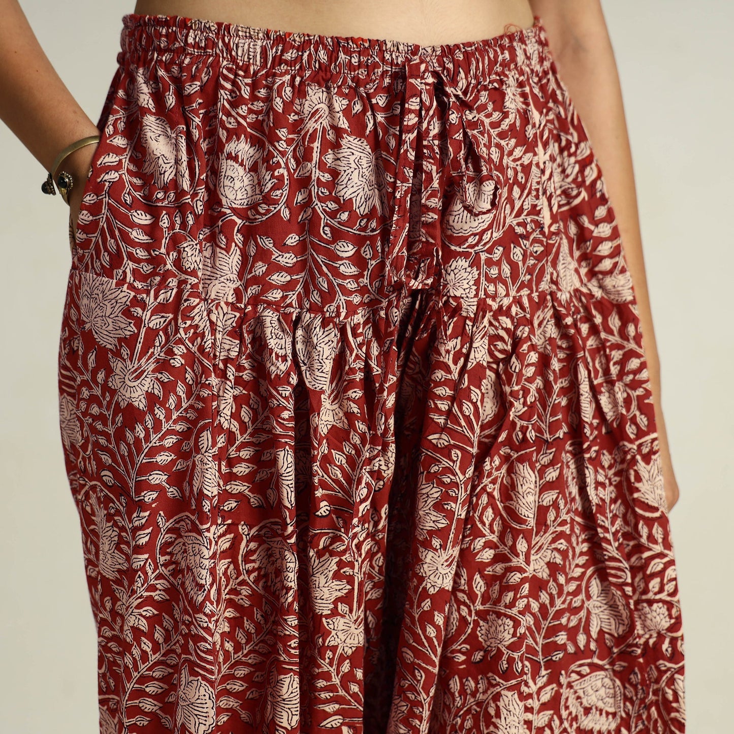 Red - bagru block printed cotton elasticated salwar 02