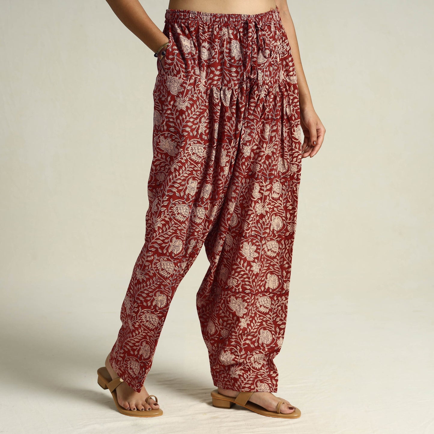 Red - bagru block printed cotton elasticated salwar 02