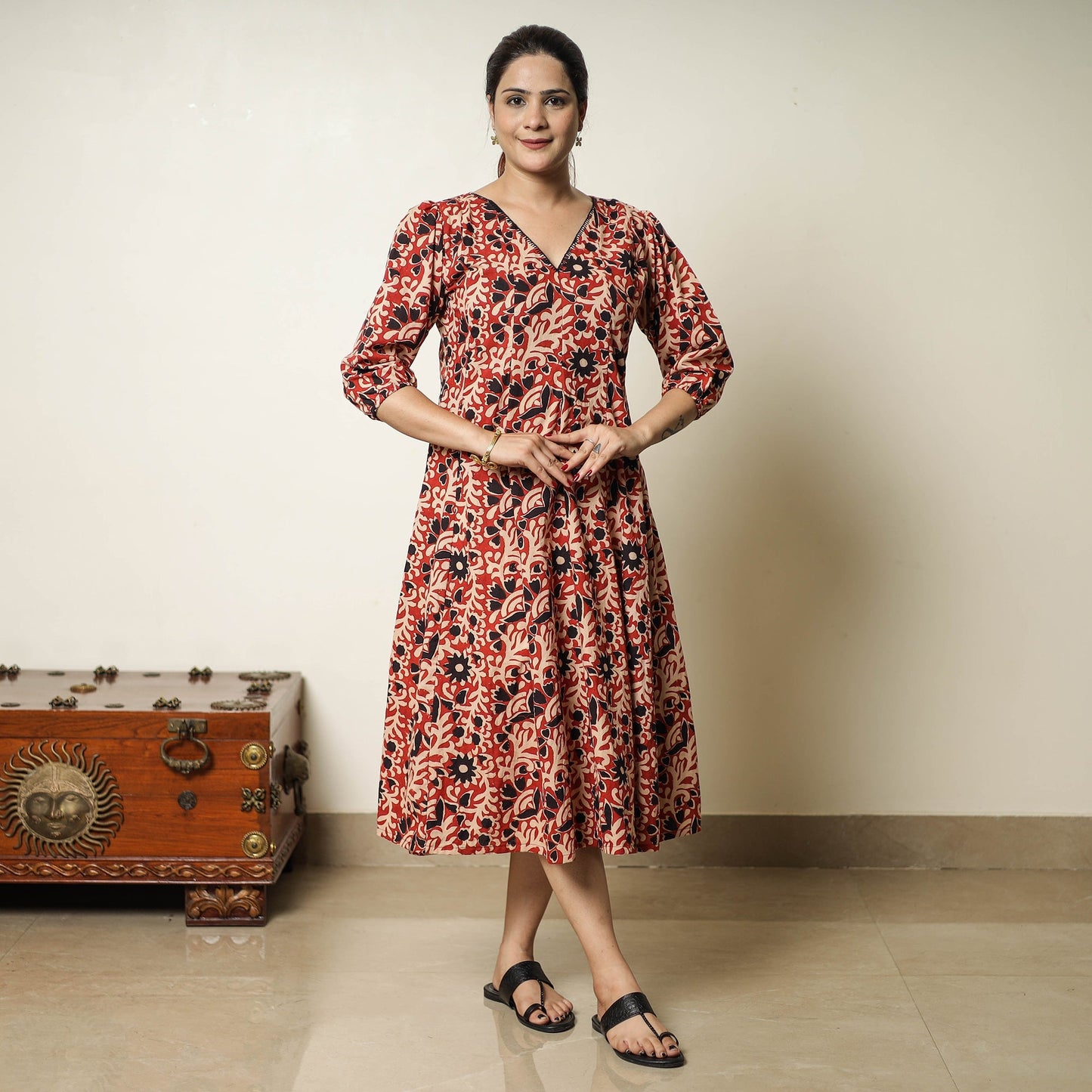 Buy Bagru Block Printed Cotton Flared Dress 01