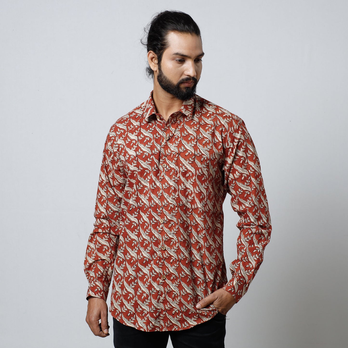 Bagru Block Printed Cotton Men Full Sleeve Shirt
