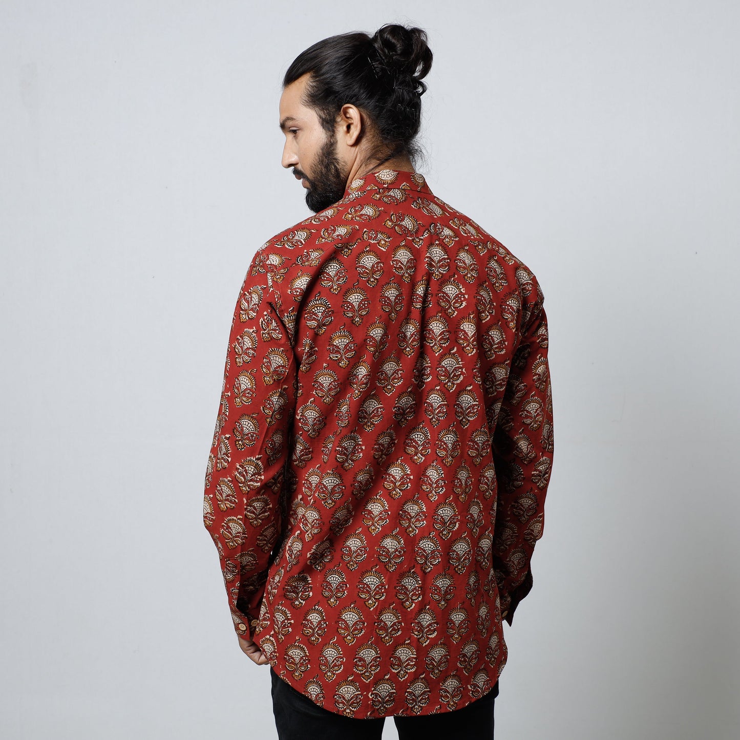 Red Bagru Block Printed Cotton Men Full Sleeve Shirt
