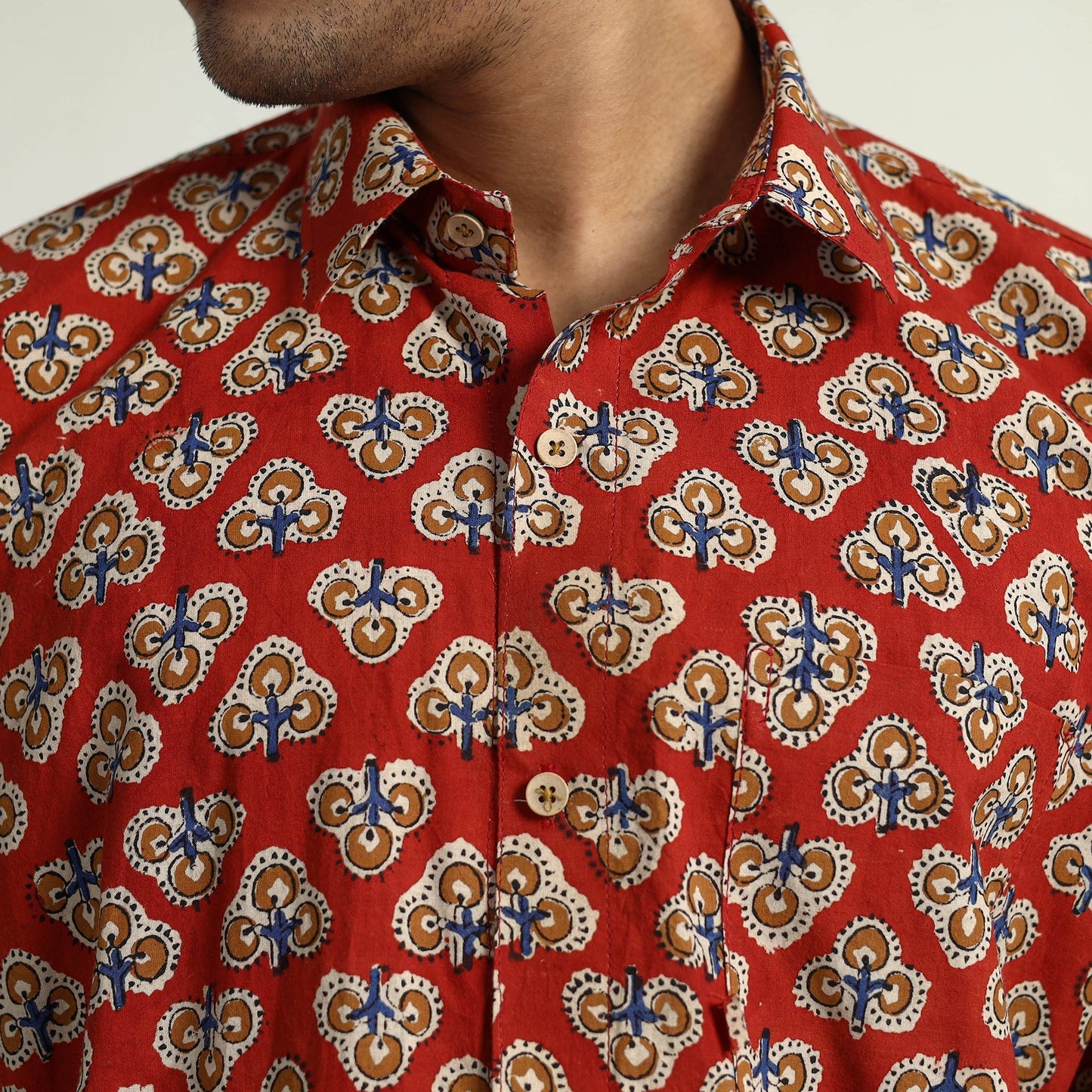 Bagru Block Printed Cotton Men Half Sleeve Shirt 01