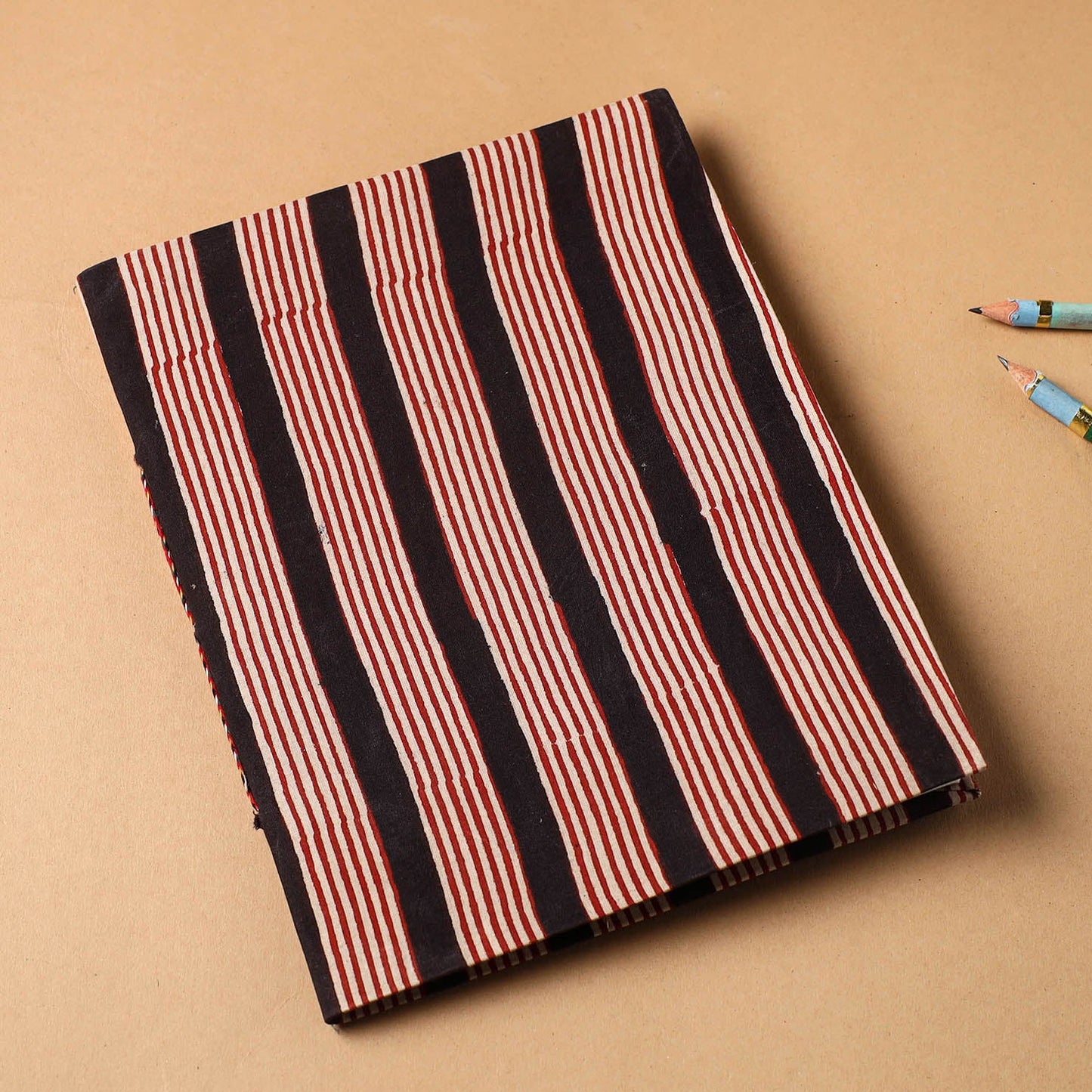 Red Bagru Fabric Cover Handmade Paper Notebook