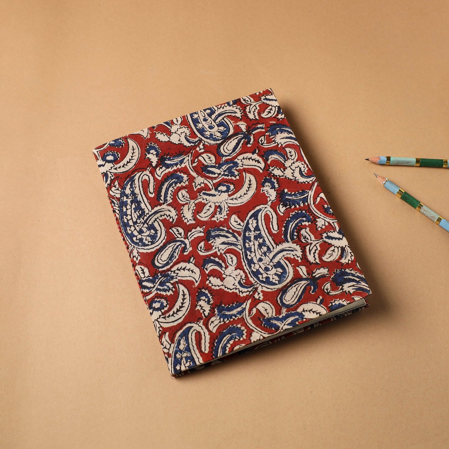 Red Bagru Fabric Cover Handmade Paper Notebook