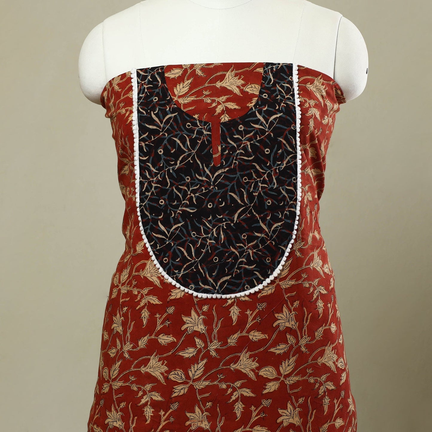 Buy Red Bagru Print Patchwork Cotton Kurta Material