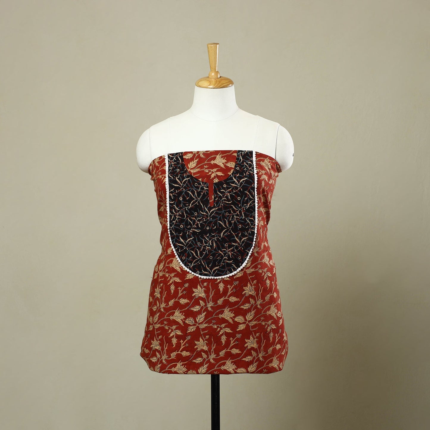 Buy Red Bagru Print Patchwork Cotton Kurta Material