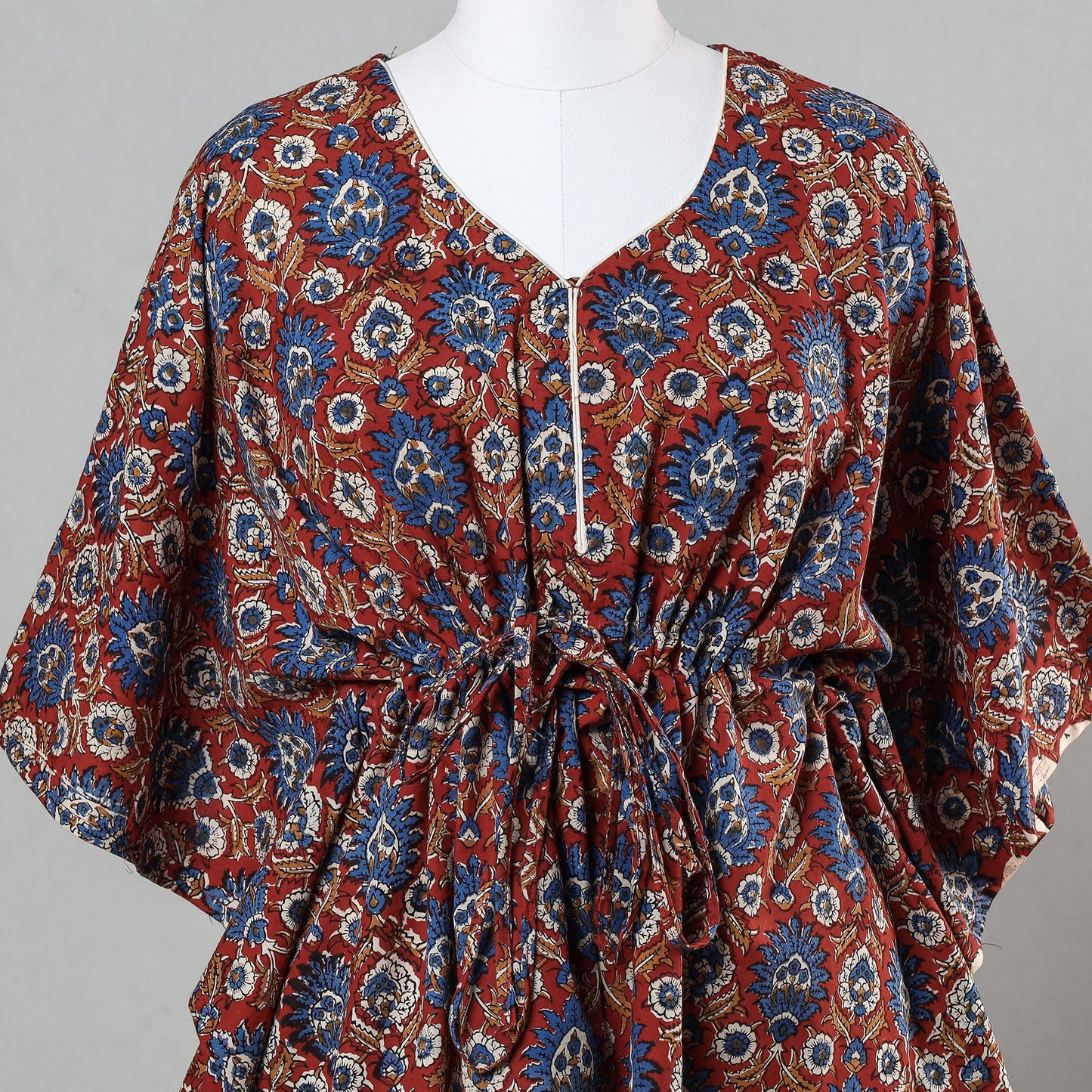 Bagru Block Printed Cotton Kaftan with Tie-Up Waist (Short)