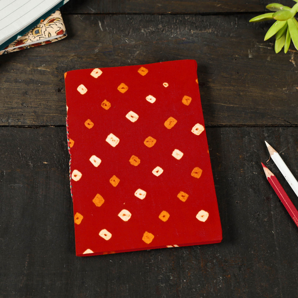 Red Bandhani Fabric Cover Handmade Paper Notebook