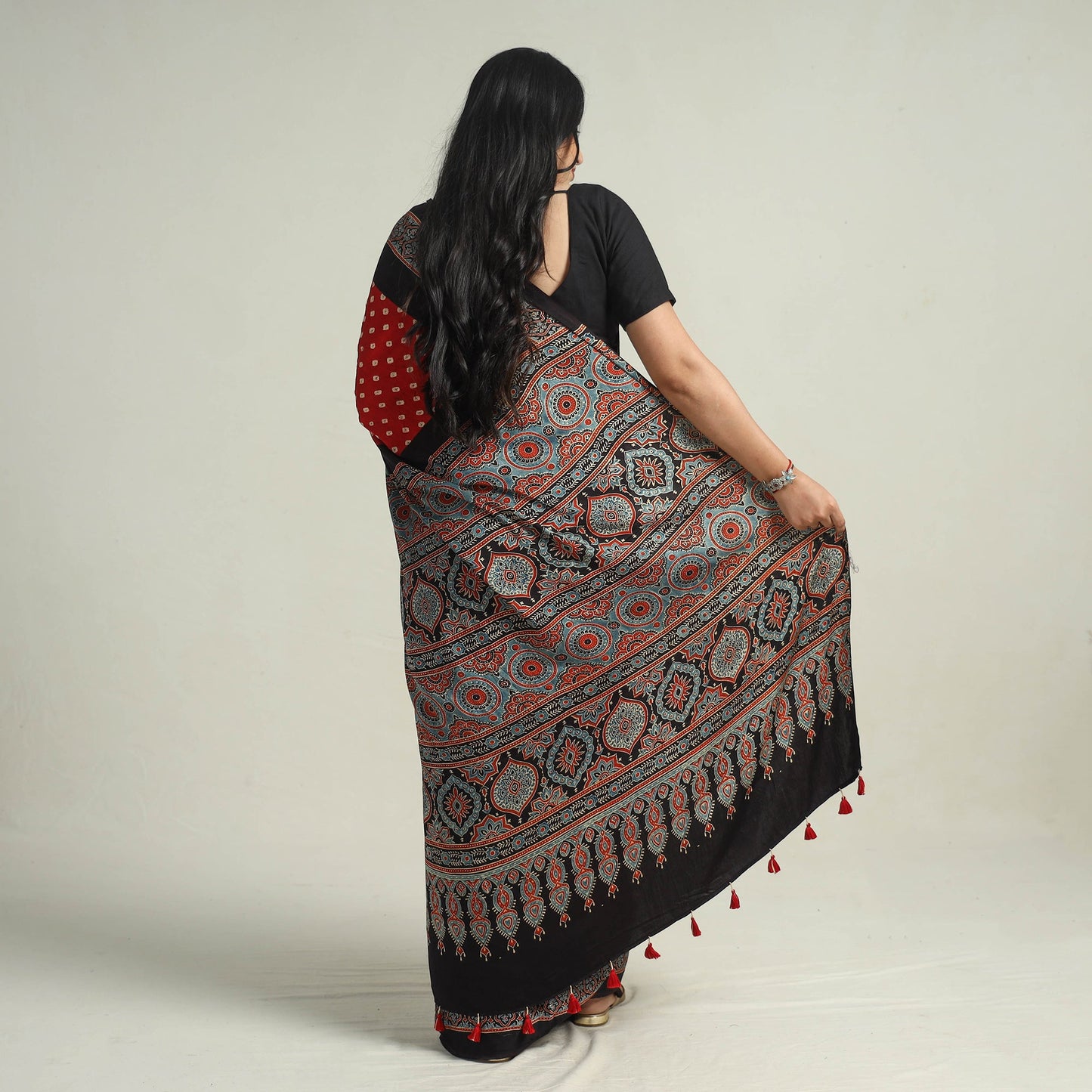 Ajrakh Bandhani Modal Silk Saree Oline in India