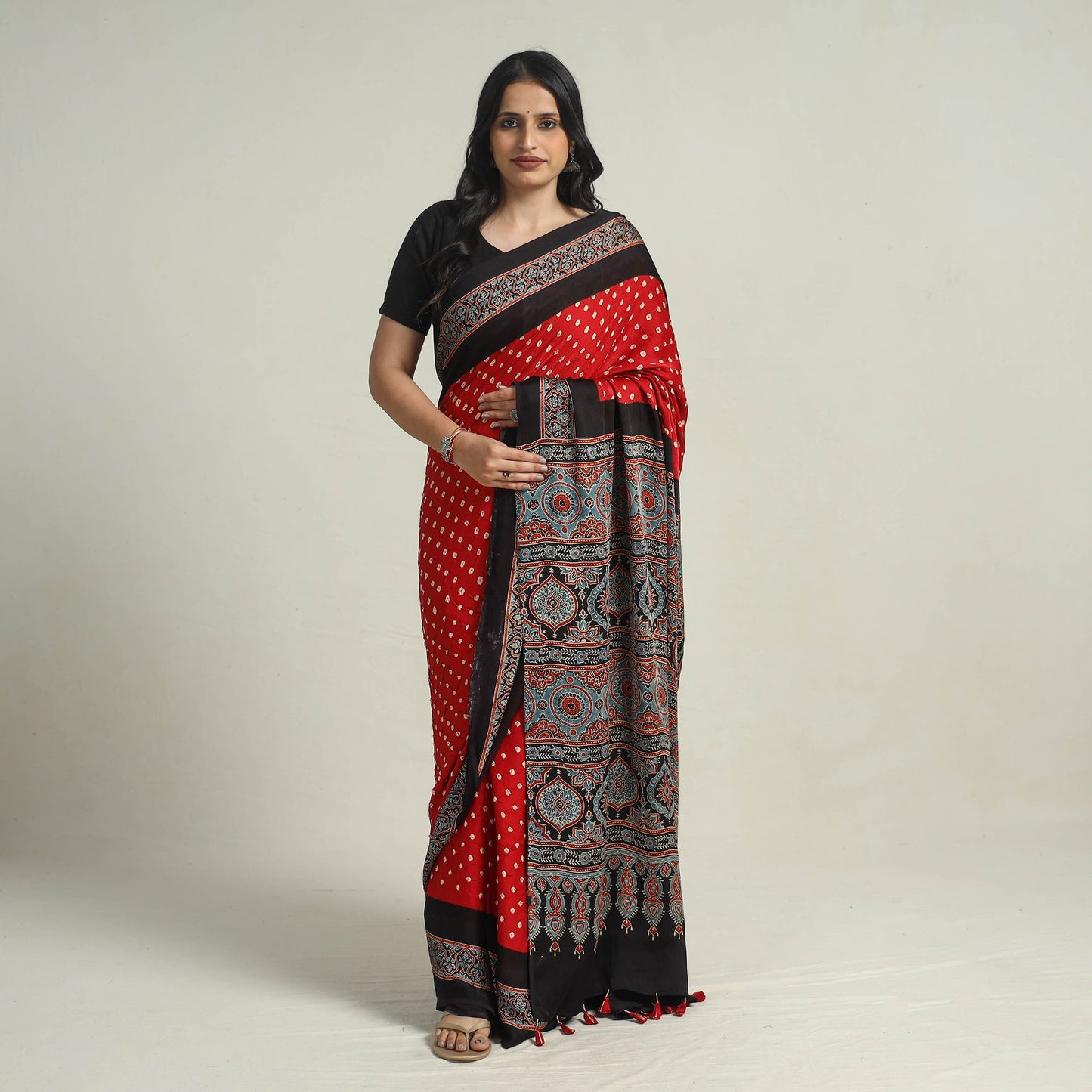 Ajrakh Bandhani Modal Silk Saree Oline in India