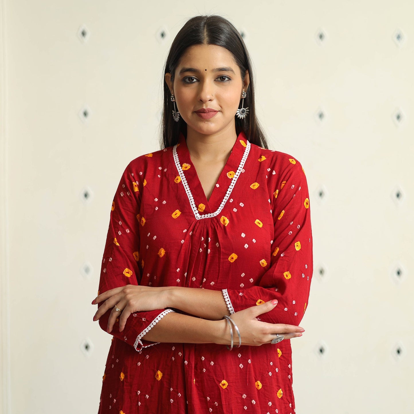 Buy Bandhani Tie-Dye Cotton A-Line Kurta for Women