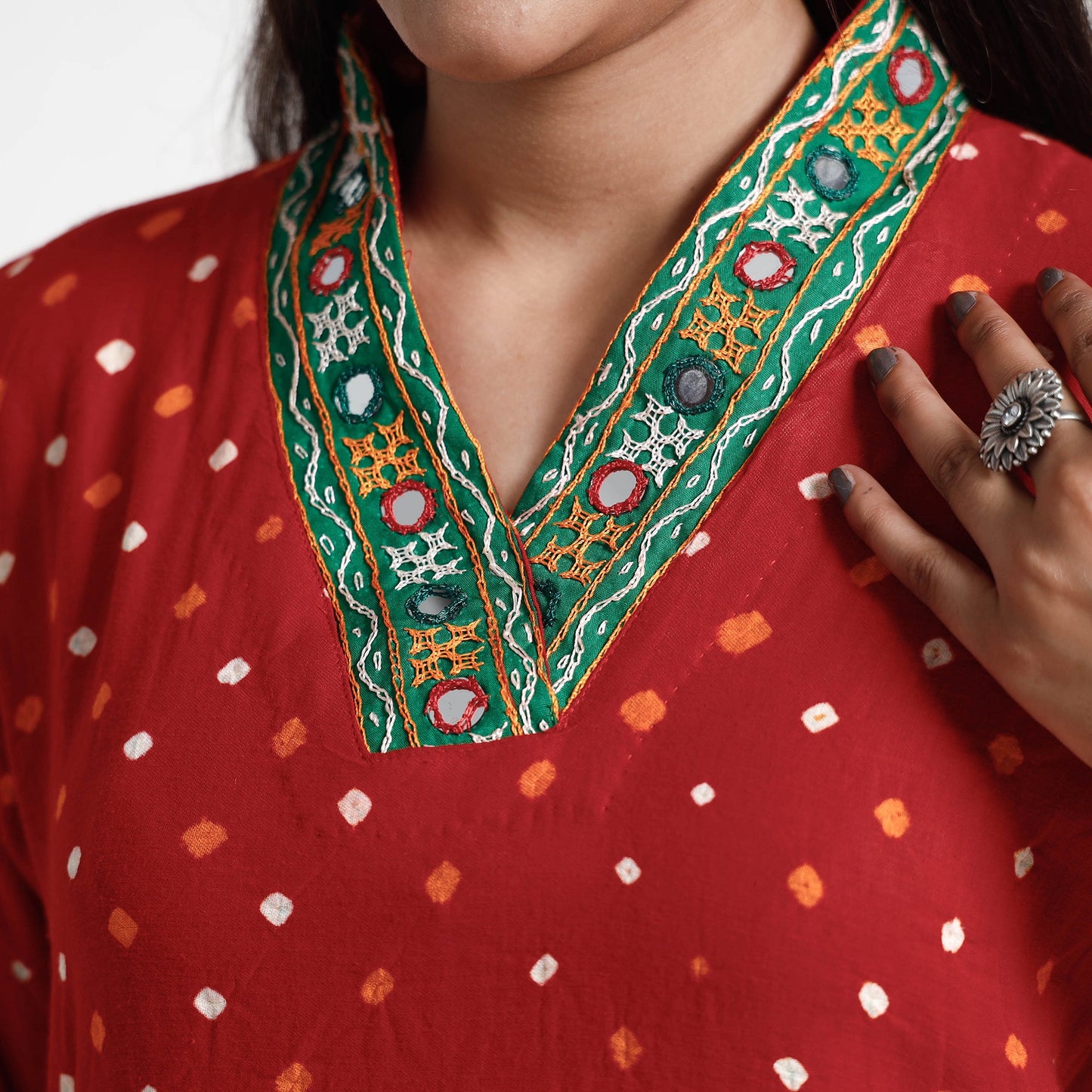 Buy Bandhani Tie-Dye Cotton A-Line Kurta for Women